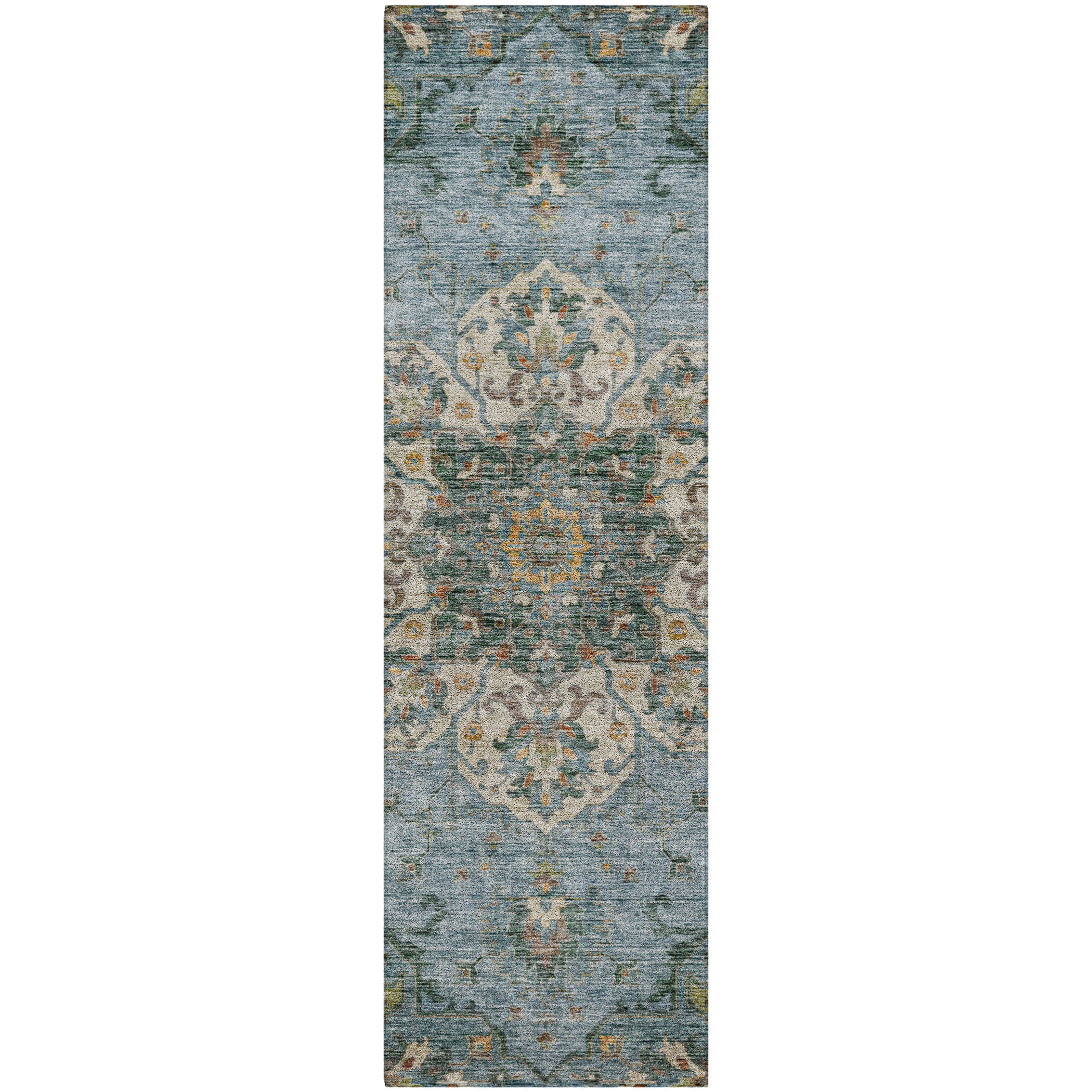 Indoor/Outdoor Traditional SR6 Aqua Teal Rug 2'3" x 7'6" #shape_Runner