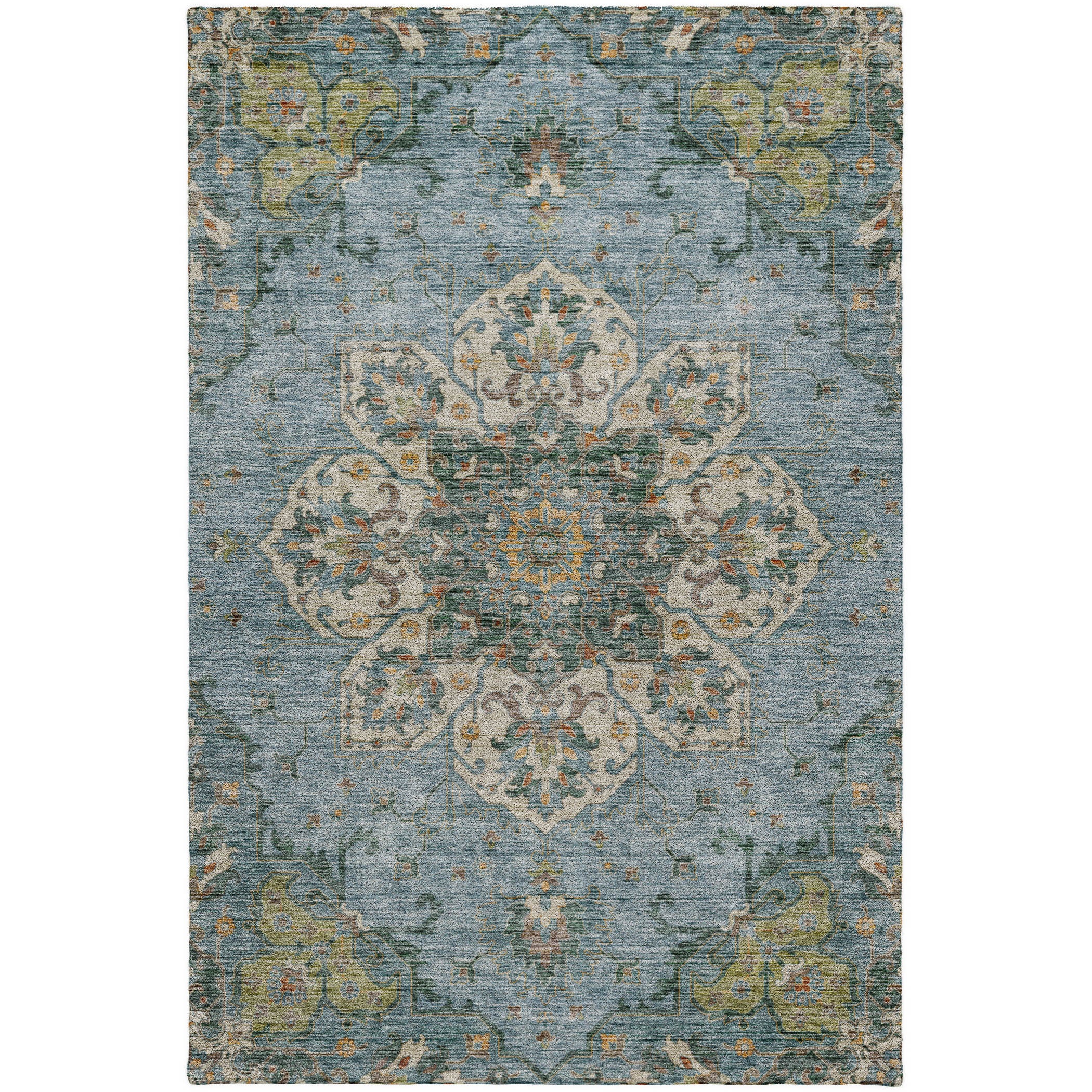 Indoor/Outdoor Traditional SR6 Aqua Teal Rug 2'6" x 3'10" #shape_Rectangle