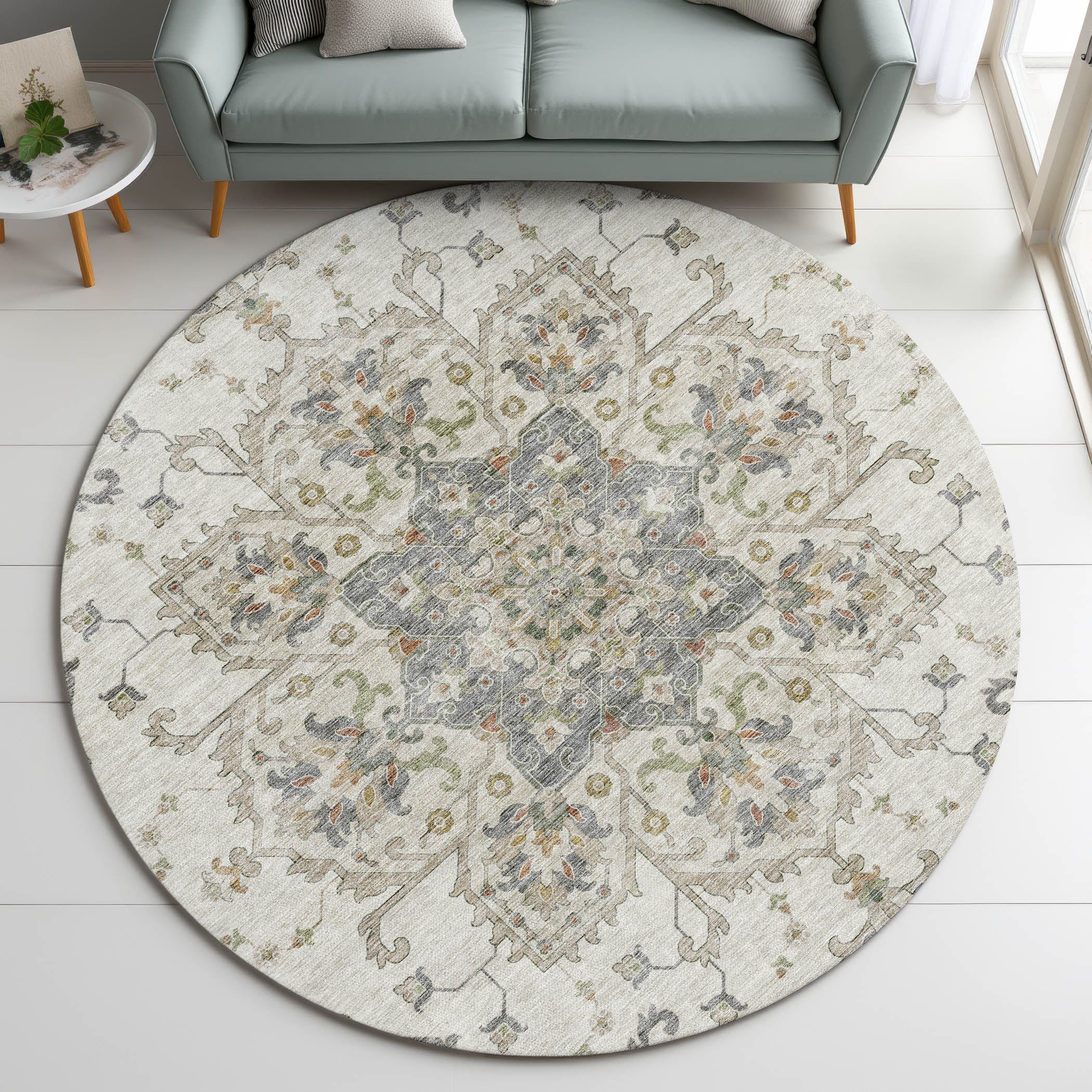 Indoor/Outdoor Traditional SR6 Ivory Rug 8' x 8' #shape_Round