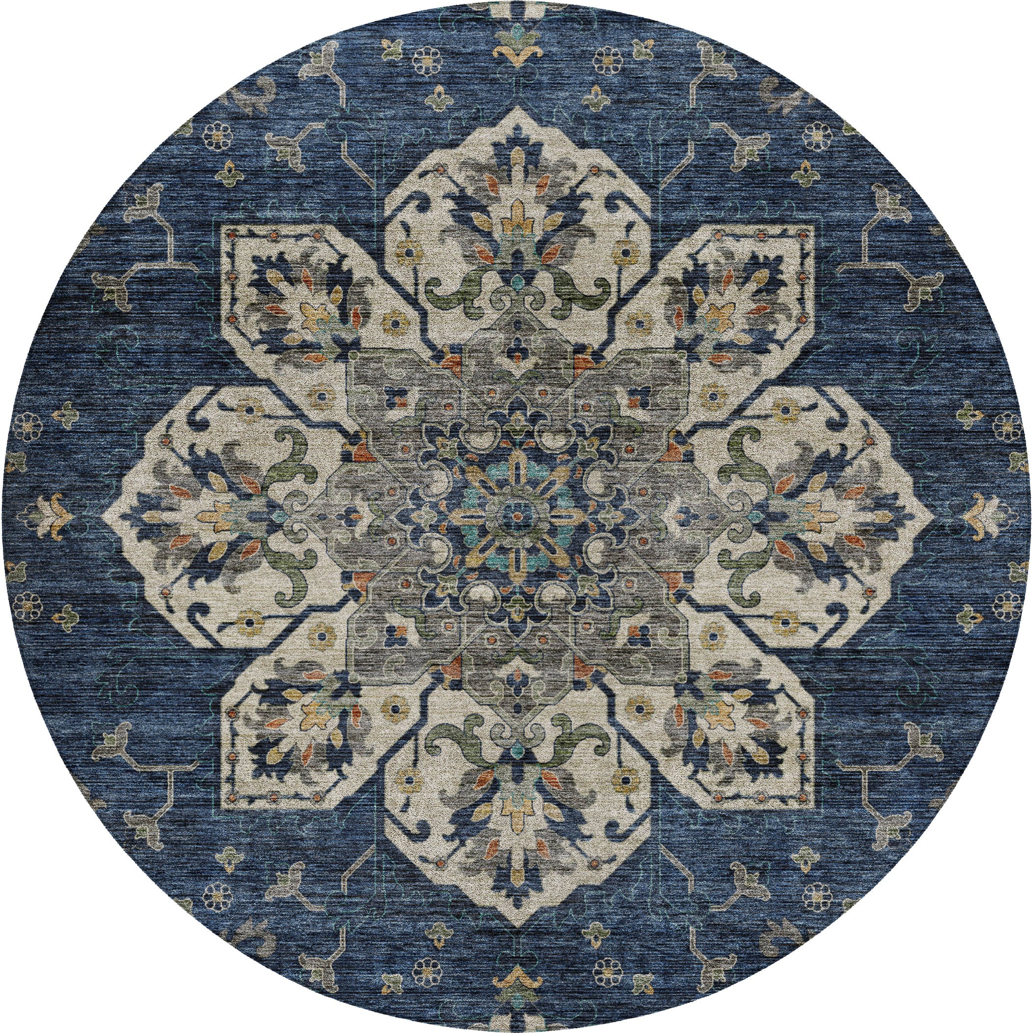 Indoor/Outdoor Traditional SR6 Navy Blue Rug 8' x 8' #shape_Round
