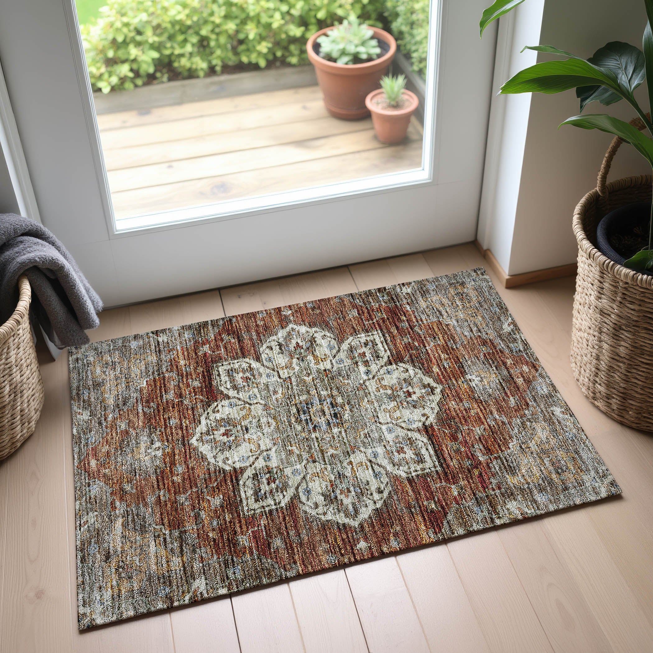 Indoor/Outdoor Traditional SR6 Paprika Orange Rug 1'8" x 2'6" #shape_Rectangle