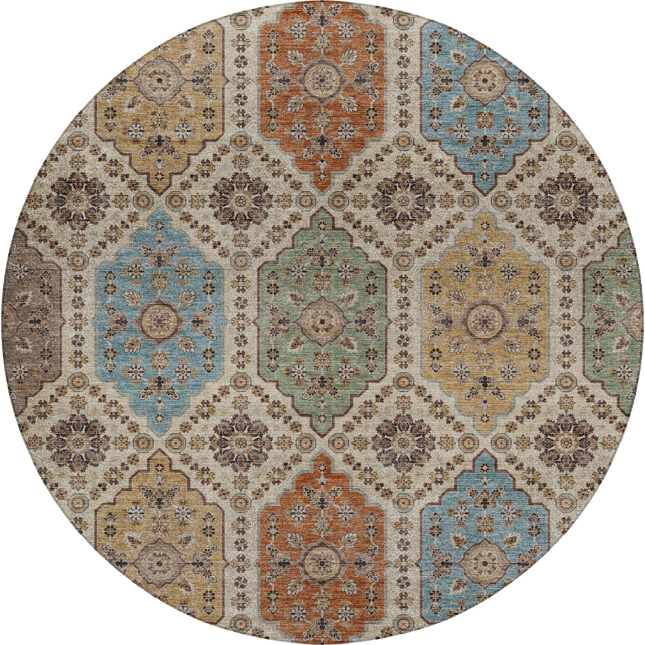 Indoor/Outdoor Transitional SR7 Linen Ivory Rug 8' x 8' #shape_Round