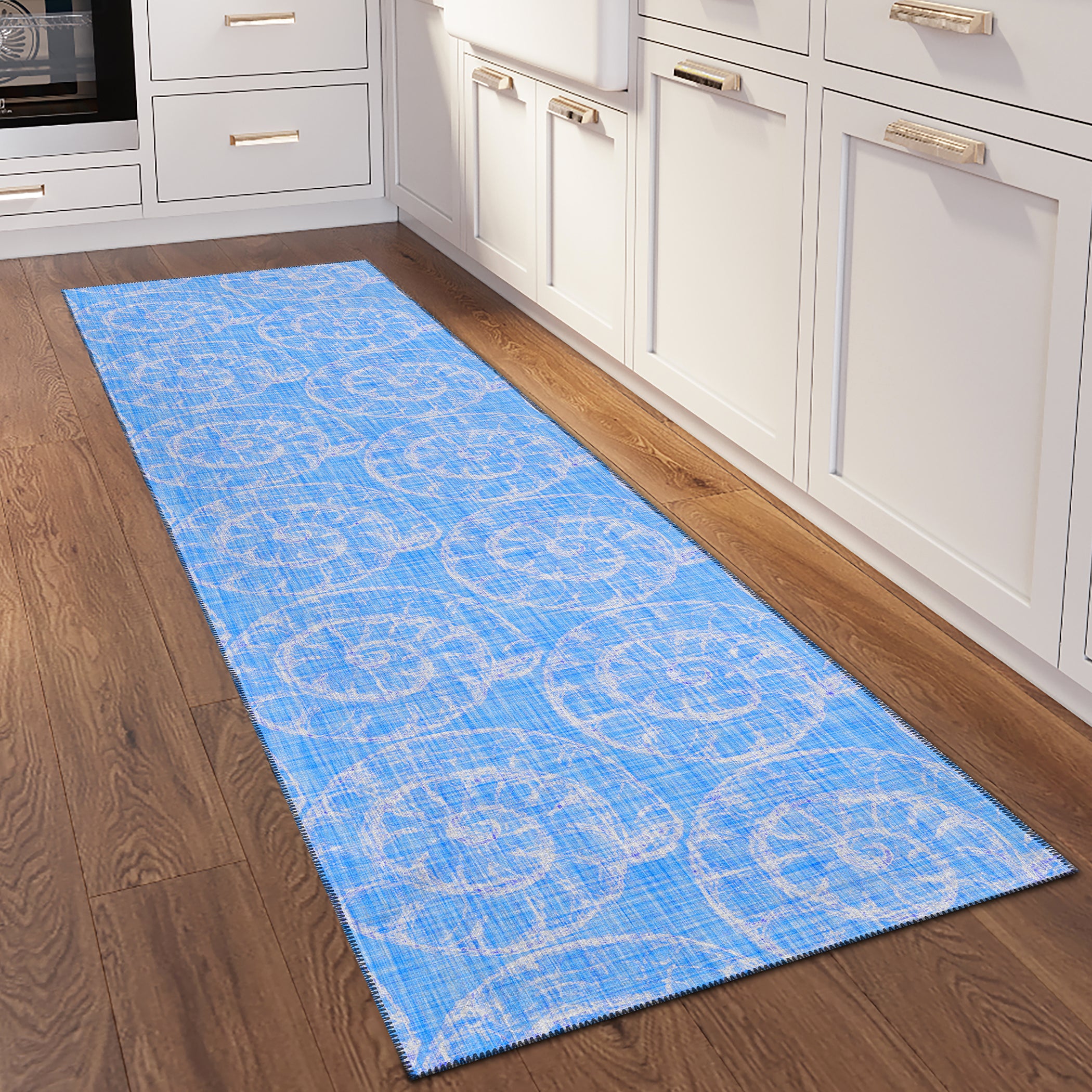 Luxury Machine Washable Indoor/Outdoor Coastal SZ11 Cobalt Blue Rug 2'3" x 7'6" #shape_Runner