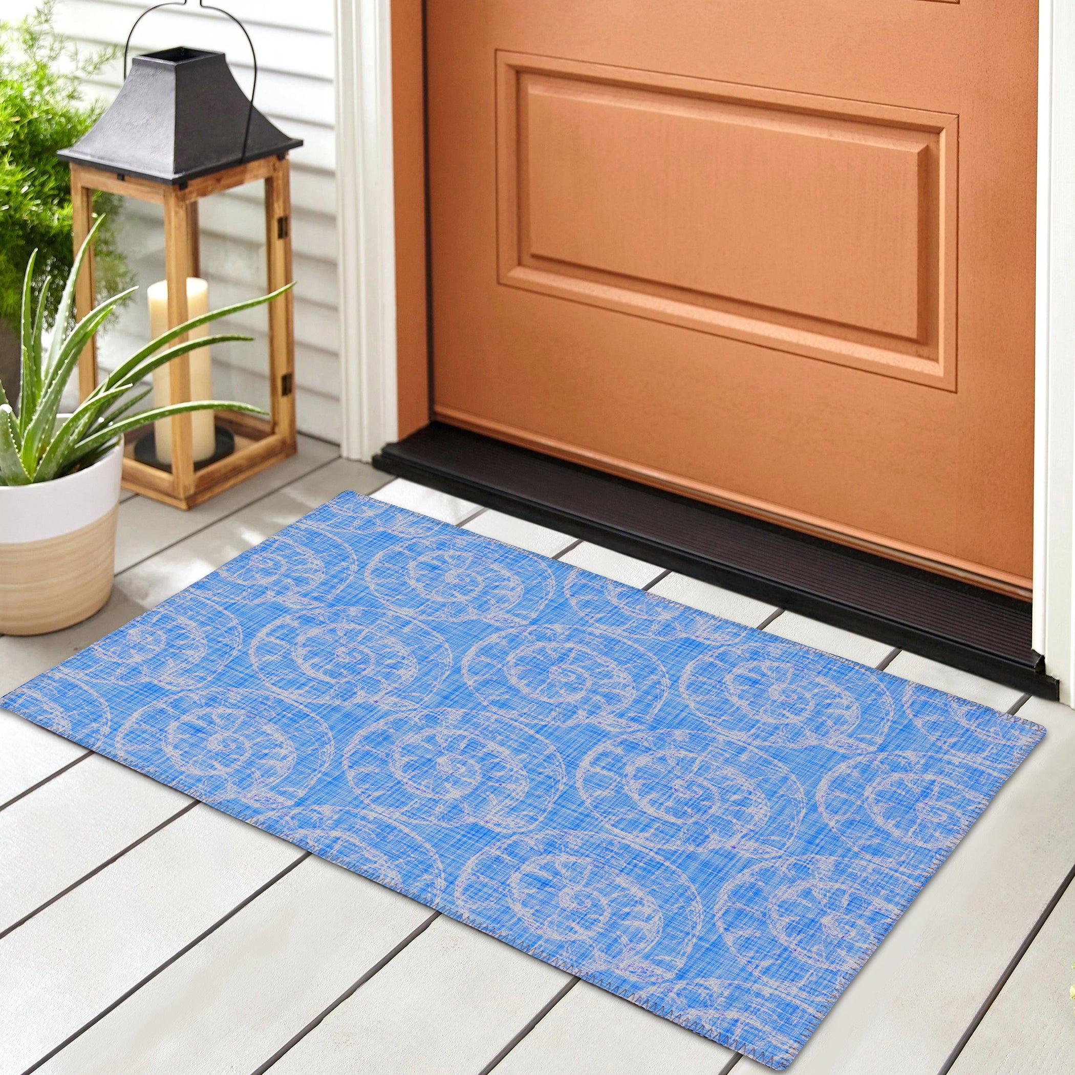 Luxury Machine Washable Indoor/Outdoor Coastal SZ11 Cobalt Blue Rug 1'8" x 2'6" #shape_Rectangle