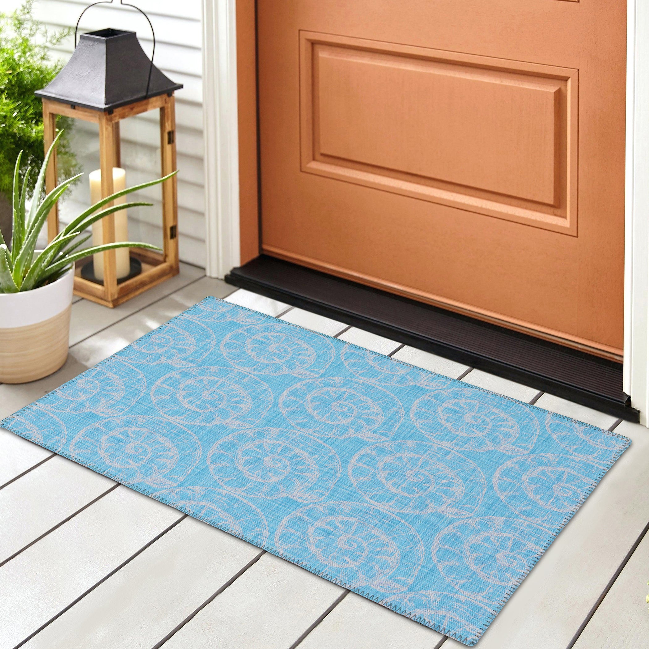 Luxury Machine Washable Indoor/Outdoor Coastal SZ11 Poolside Blue Rug 1'8" x 2'6" #shape_Rectangle