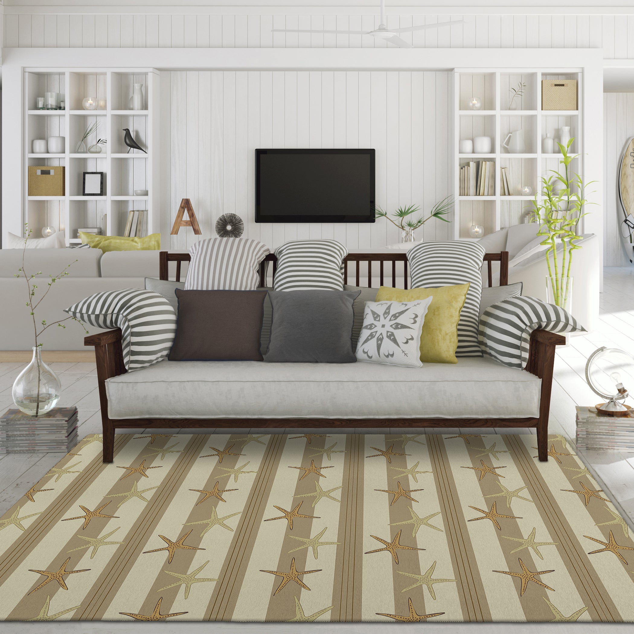 Luxury Machine Washable Indoor/Outdoor Coastal SZ12 Beige Brown Rug 2'6" x 3'10" #shape_Rectangle