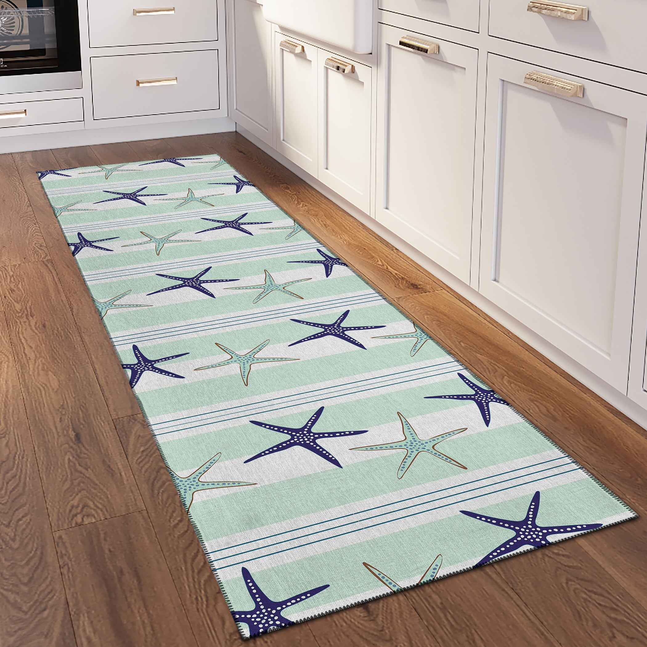 Luxury Machine Washable Indoor/Outdoor Coastal SZ12 Mist Blue Rug 2'3" x 7'6" #shape_Runner