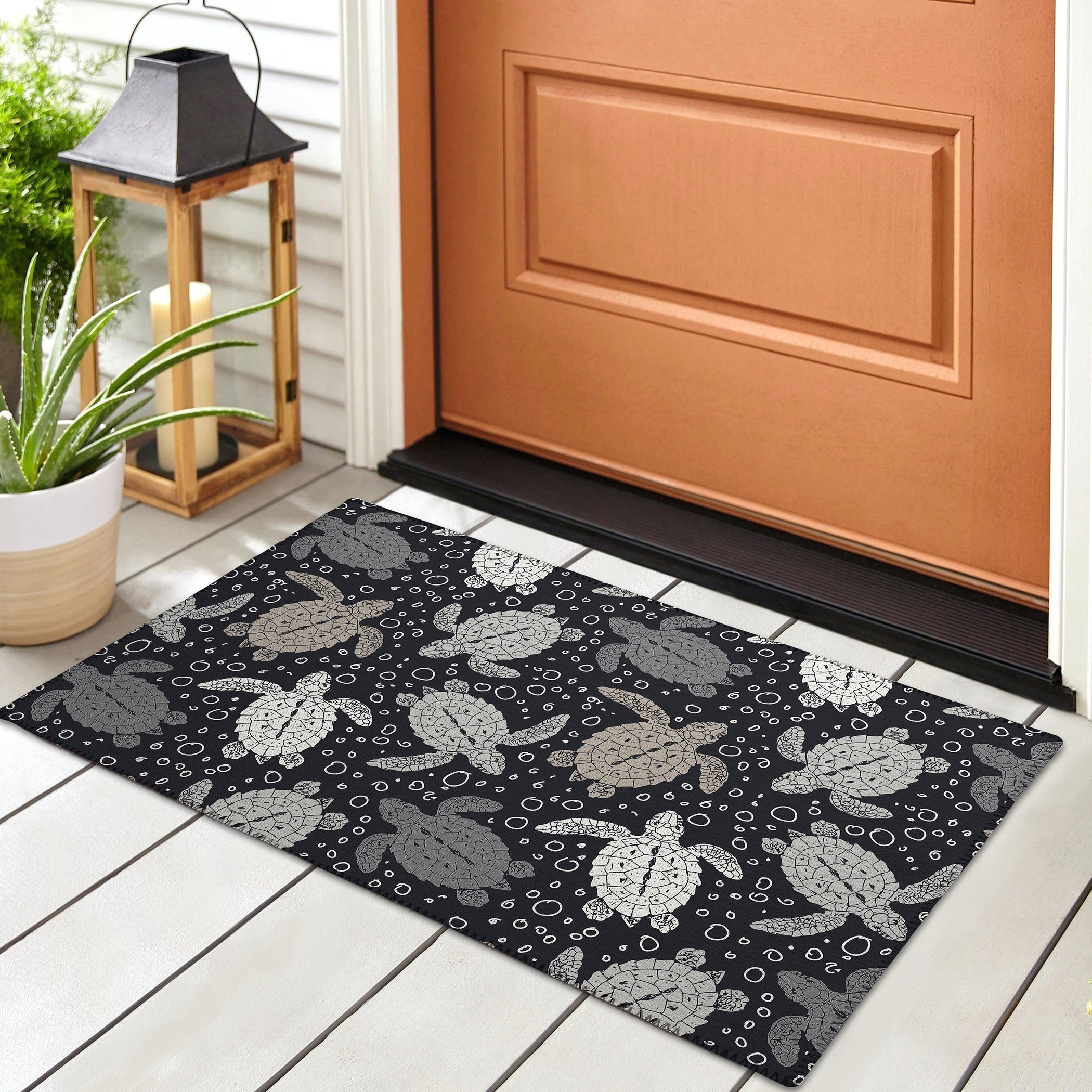 Luxury Machine Washable Indoor/Outdoor Coastal SZ13 Black Rug 1'8" x 2'6" #shape_Rectangle