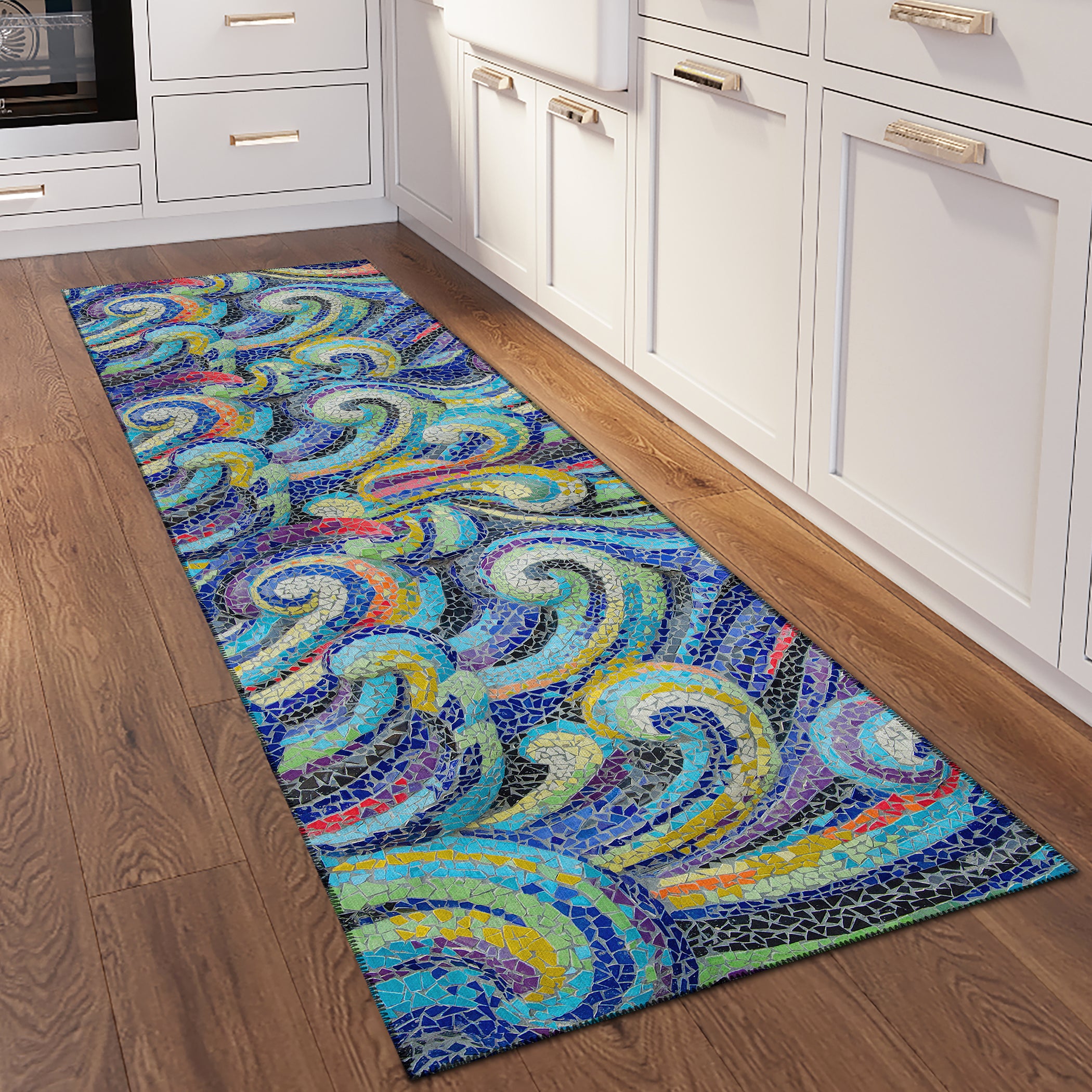 Luxury Machine Washable Indoor/Outdoor Coastal SZ14 Indigo Blue Rug 2'3" x 7'6" #shape_Runner