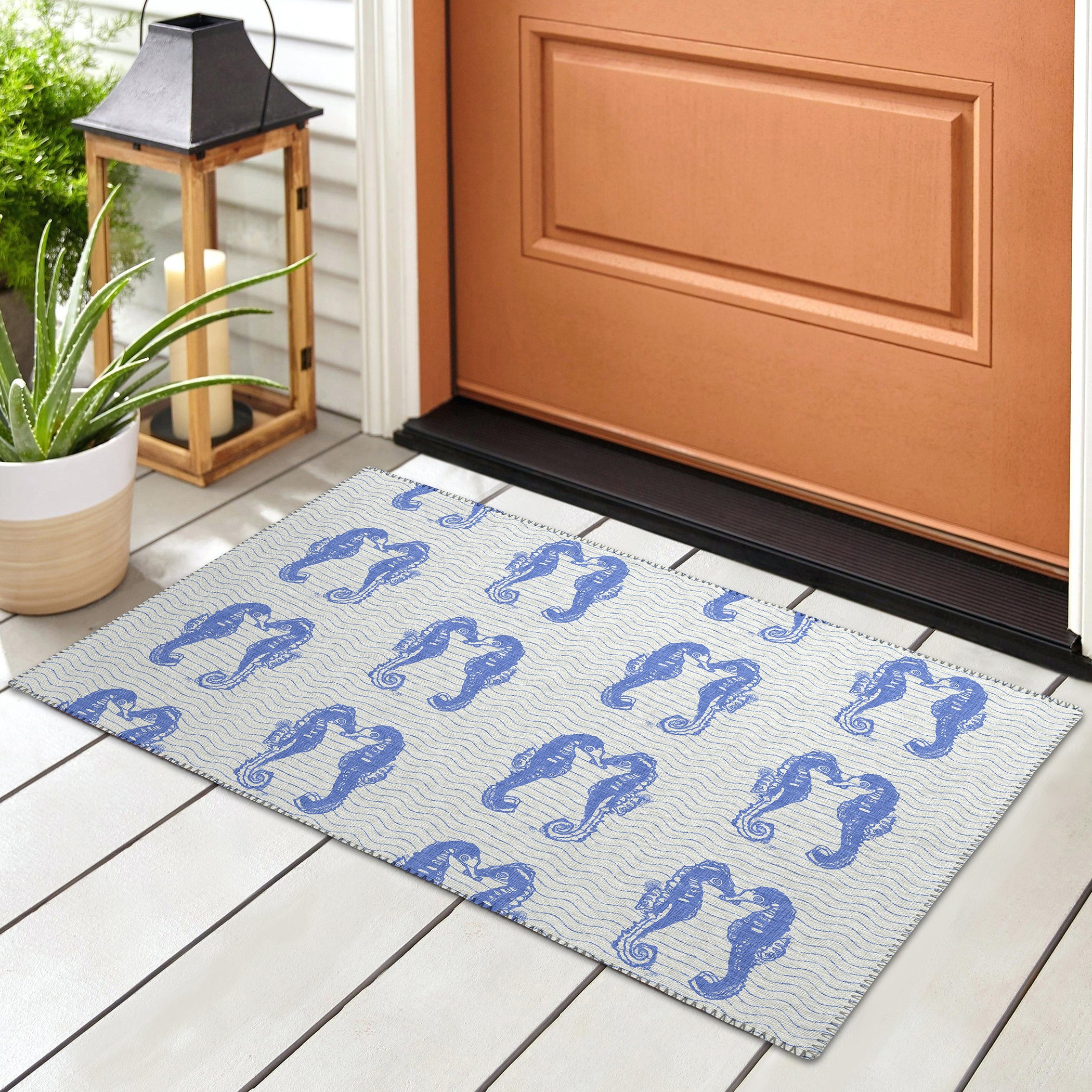 Luxury Machine Washable Indoor/Outdoor Coastal SZ15 Navy Blue Rug 1'8" x 2'6" #shape_Rectangle