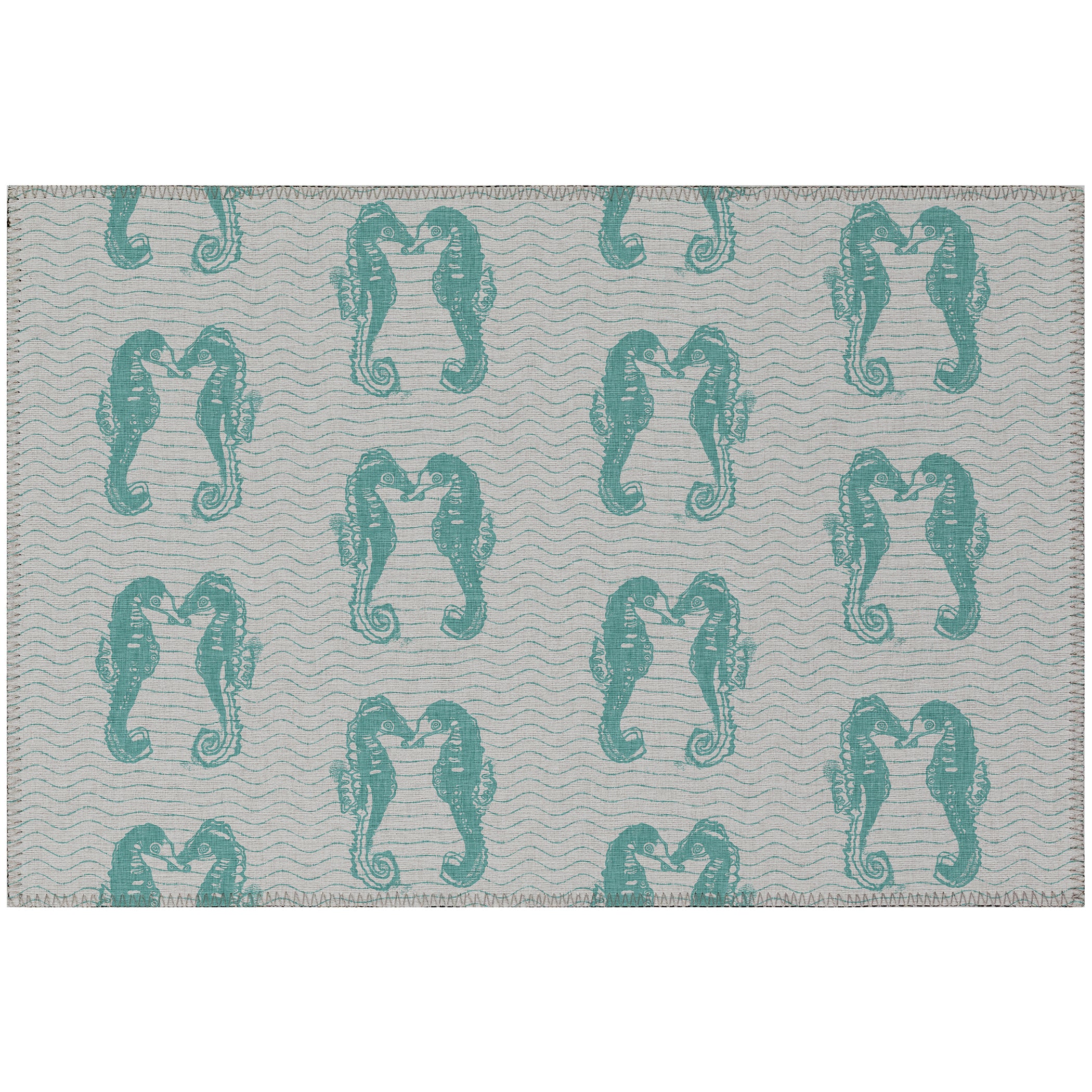 Luxury Machine Washable Indoor/Outdoor Coastal SZ15 Teal Rug 1'8" x 2'6" #shape_Rectangle