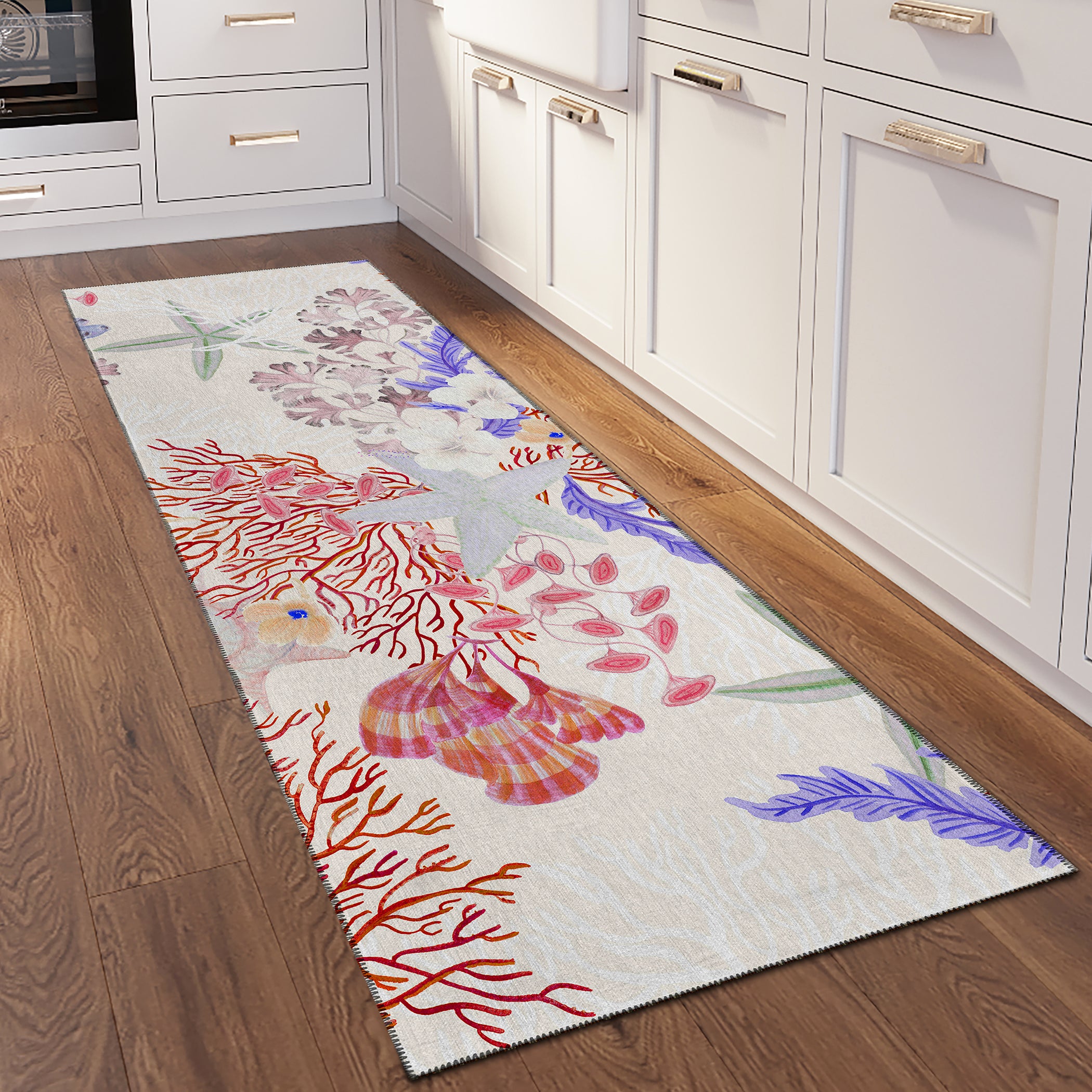Luxury Machine Washable Indoor/Outdoor Coastal SZ1 Ivory Rug 2'3" x 7'6" #shape_Runner