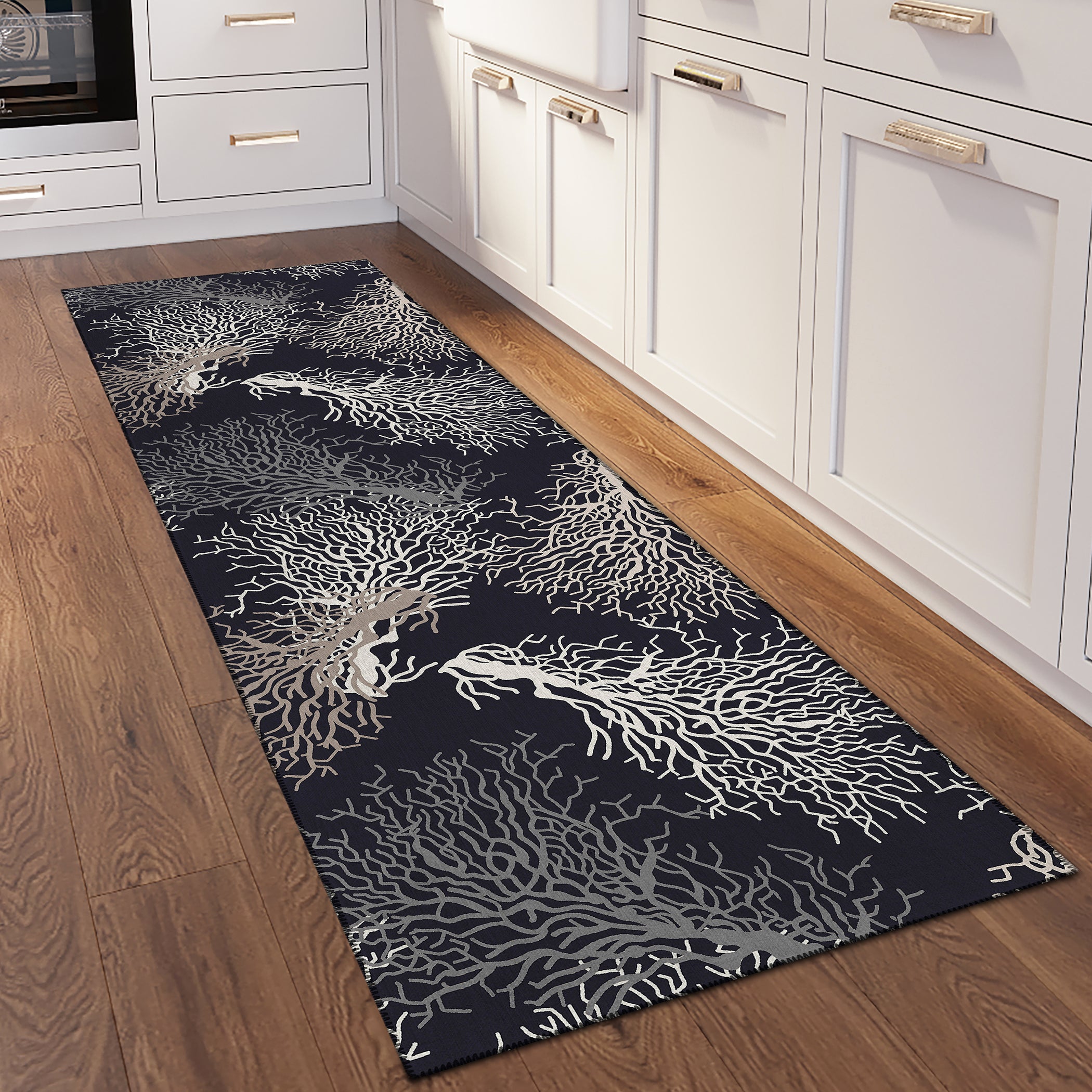Luxury Machine Washable Indoor/Outdoor Coastal SZ3 Black Rug 2'3" x 7'6" #shape_Runner