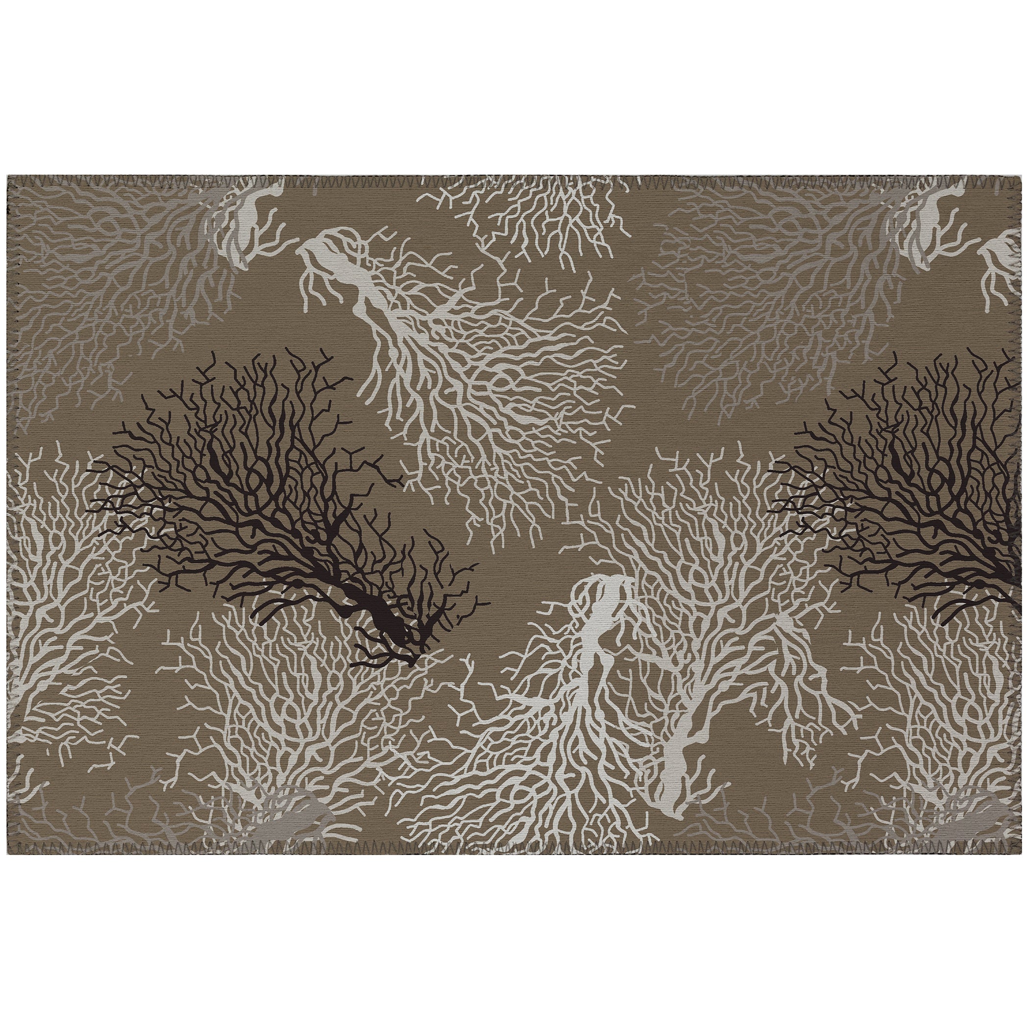 Luxury Machine Washable Indoor/Outdoor Coastal SZ3 Taupe Brown Rug 1'8" x 2'6" #shape_Rectangle