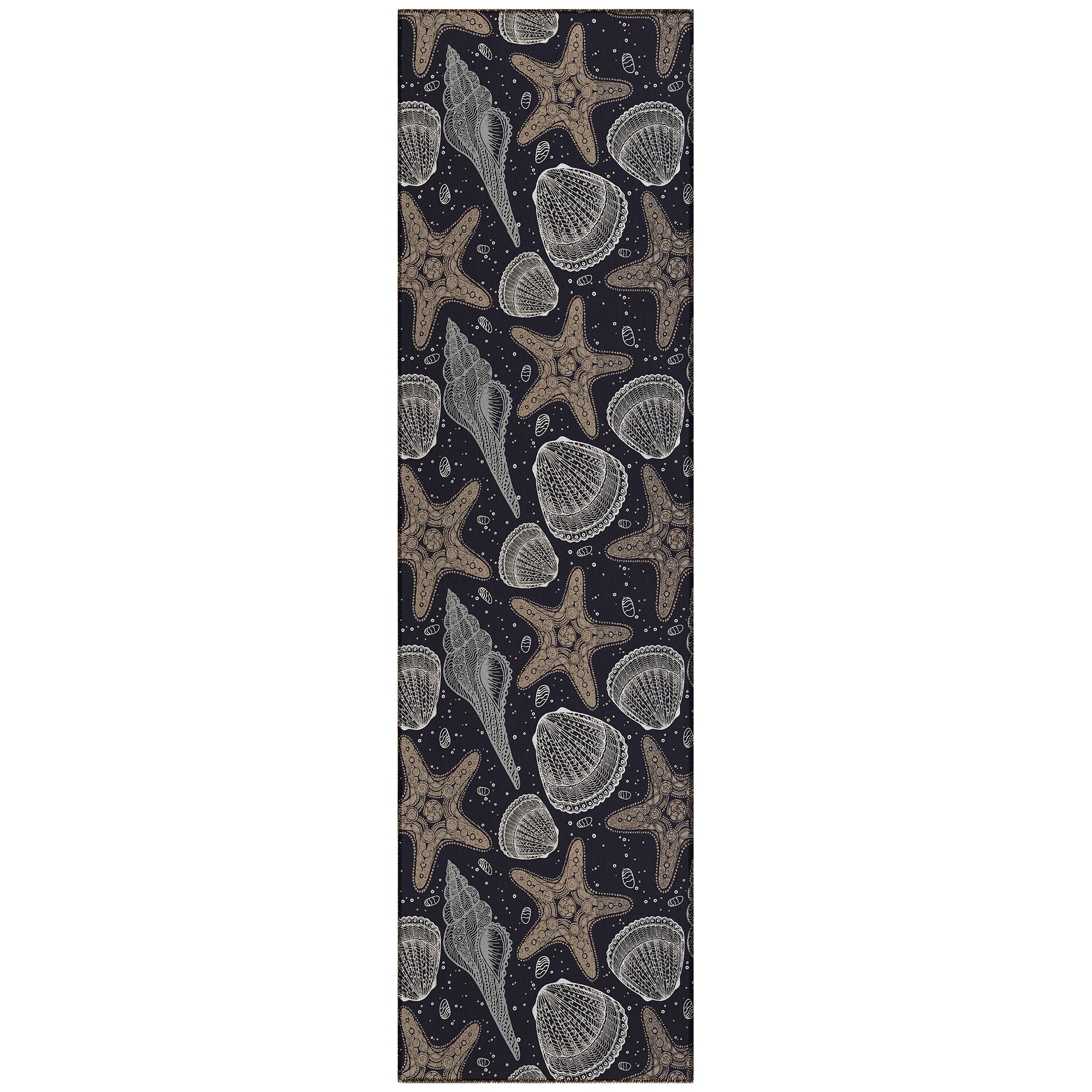 Luxury Machine Washable Indoor/Outdoor Coastal SZ4 Black Rug 2'3" x 7'6" #shape_Runner