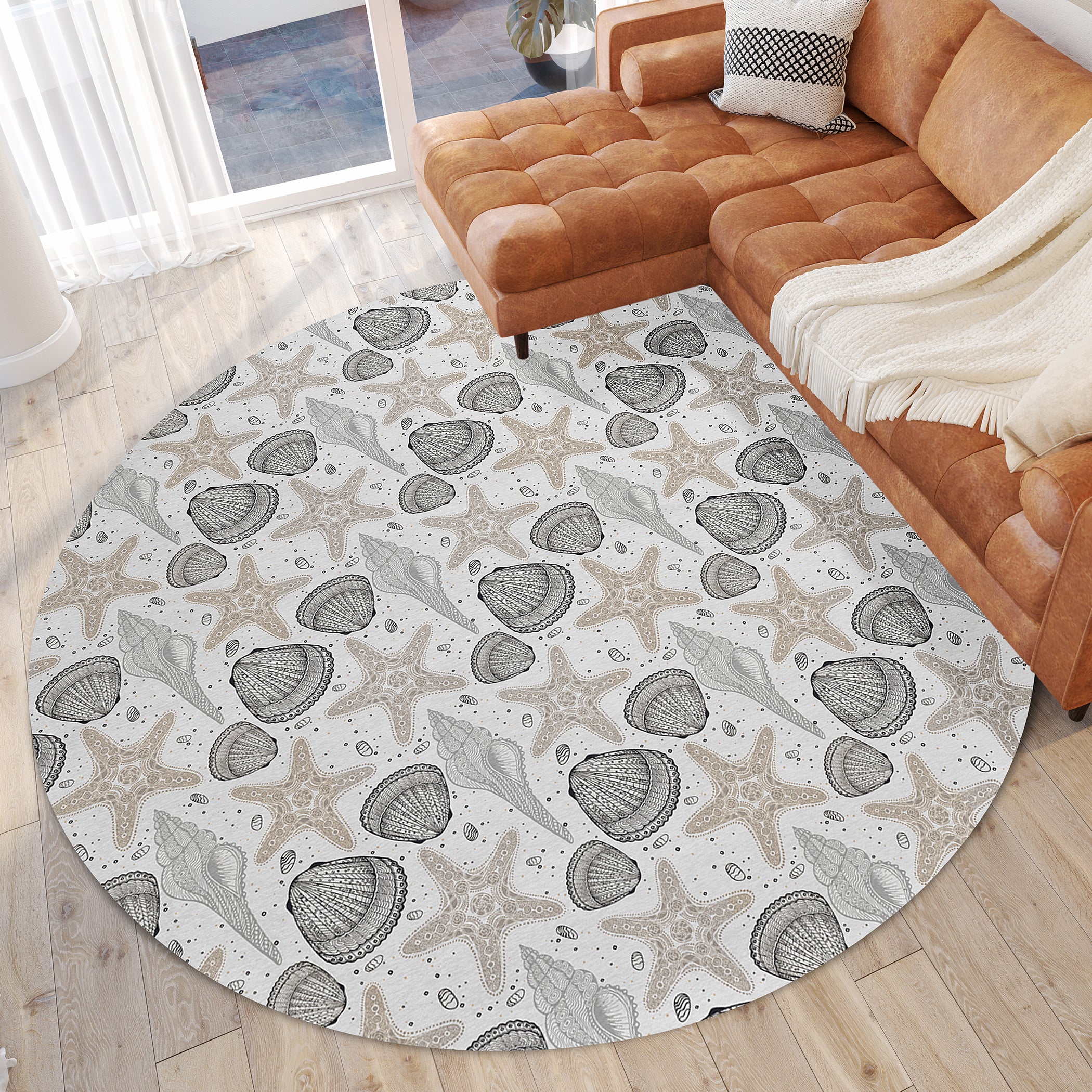 Luxury Machine Washable Indoor/Outdoor Coastal SZ4 Silver Gray Rug 8' x 8' #shape_Round