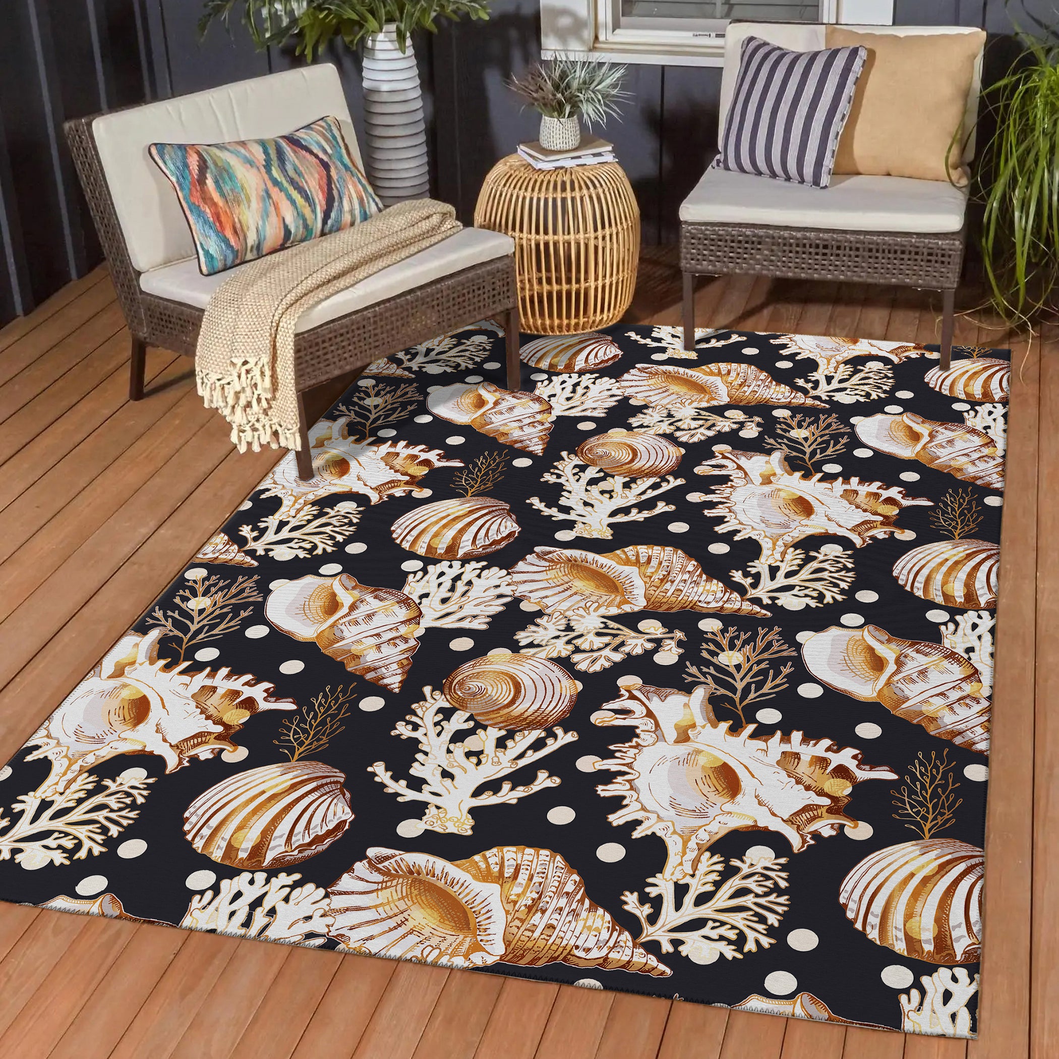 Luxury Machine Washable Indoor/Outdoor Coastal SZ6 Black Rug 1'8" x 2'6" #shape_Rectangle