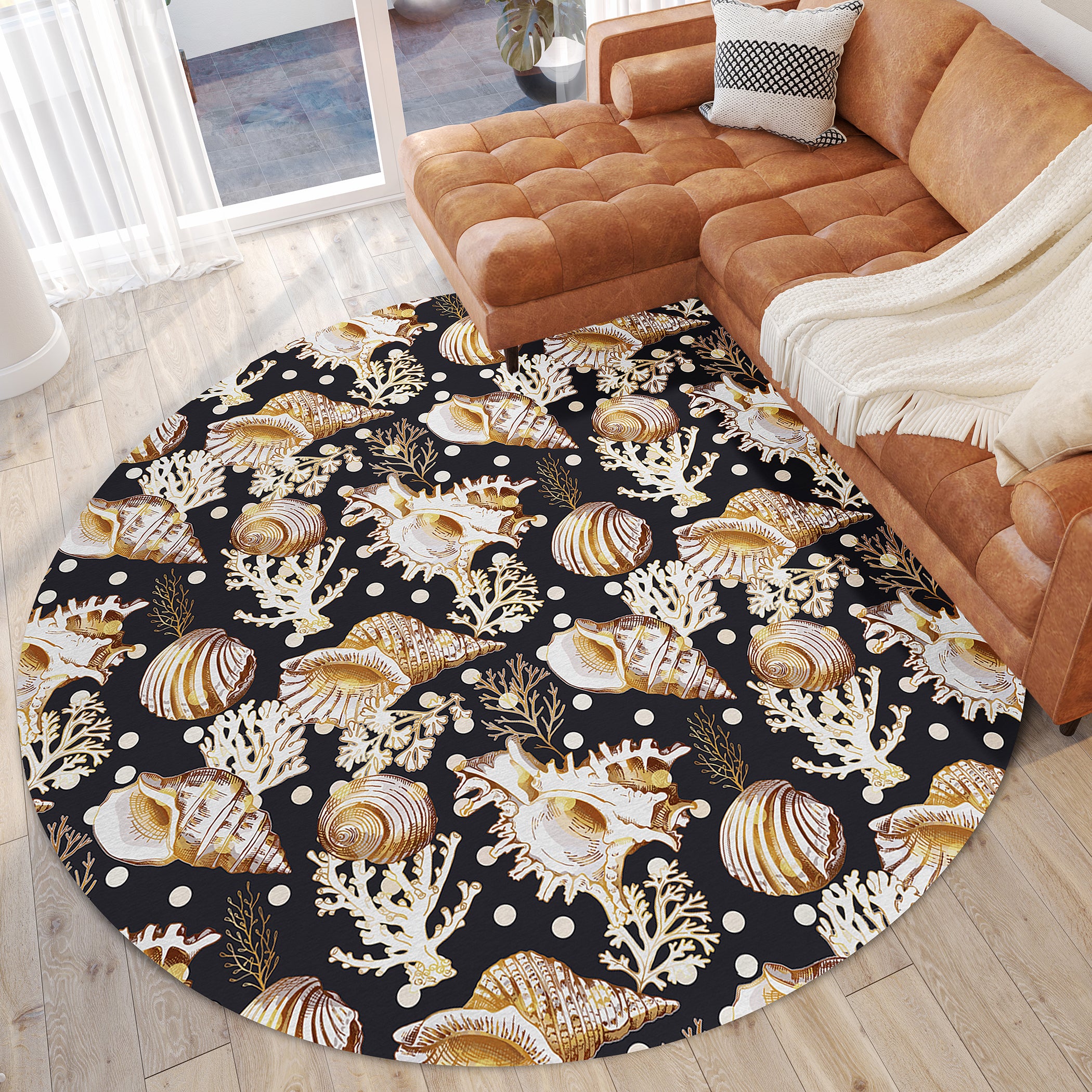 Luxury Machine Washable Indoor/Outdoor Coastal SZ6 Black Rug 8' x 8' #shape_Round