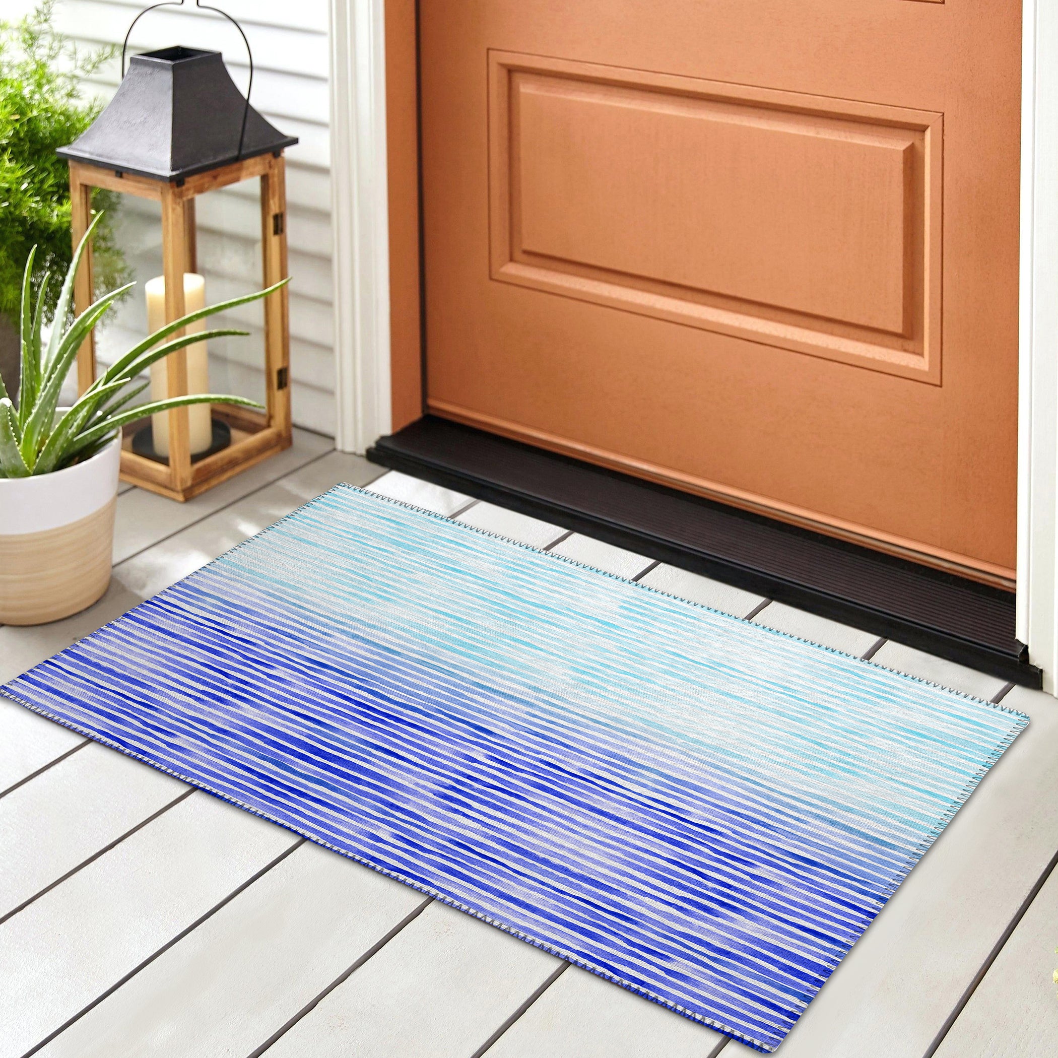 Luxury Machine Washable Indoor/Outdoor Coastal SZ8 Navy Blue Rug 1'8" x 2'6" #shape_Rectangle