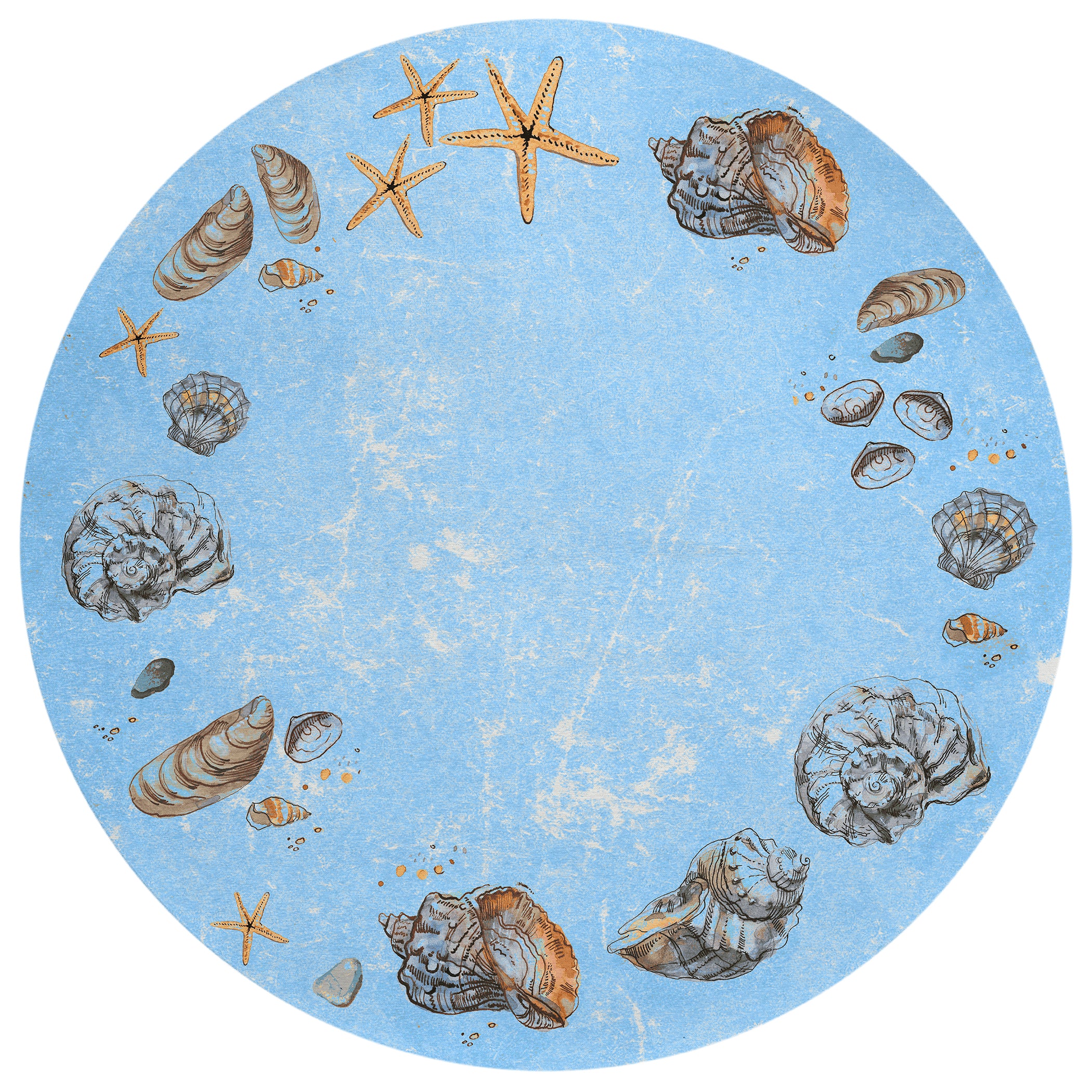 Luxury Machine Washable Indoor/Outdoor Coastal SZ9 Denim Blue Rug 8' x 8' #shape_Round