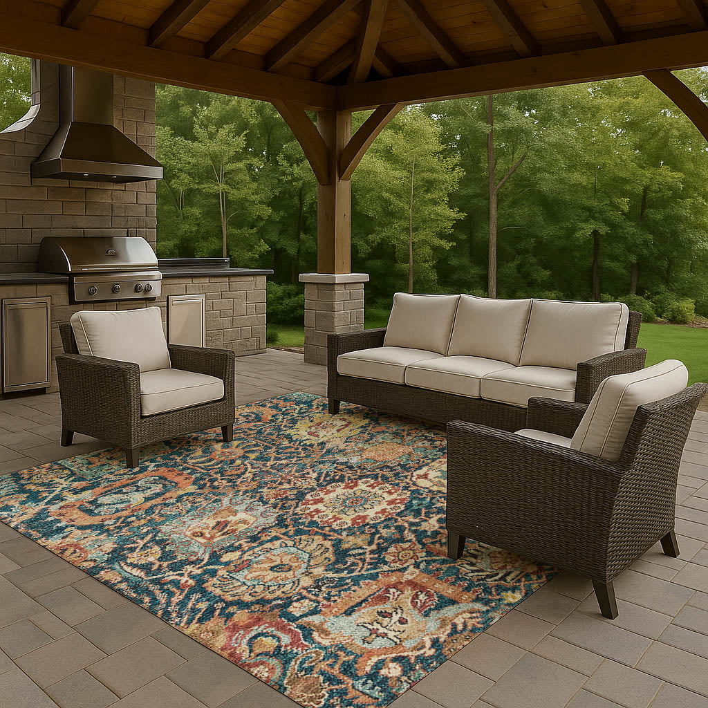 Luxury Washable Indoor/Outdoor Traditional TB10 Navy Blue Rug 2'6" x 3'10" #shape_Rectangle