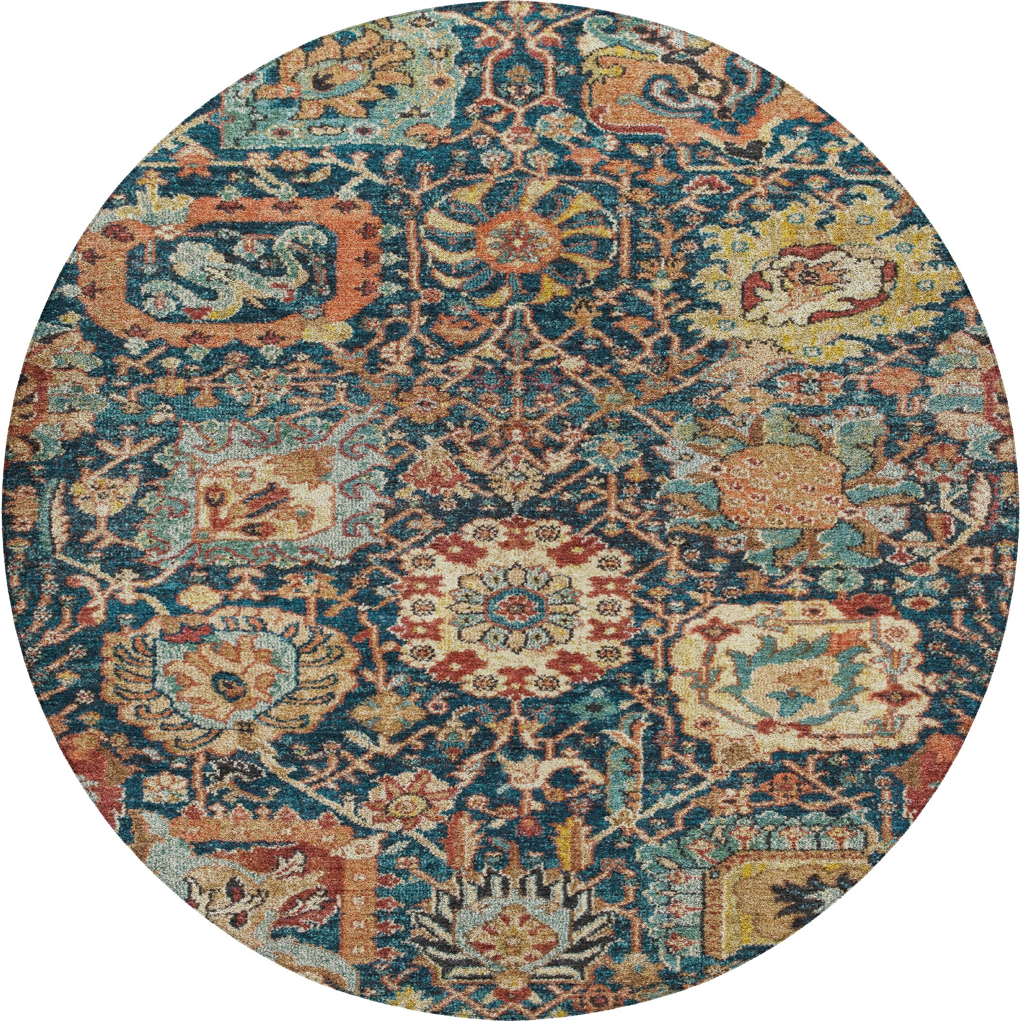 Luxury Washable Indoor/Outdoor Traditional TB10 Navy Blue Rug 8' x 8' #shape_Round