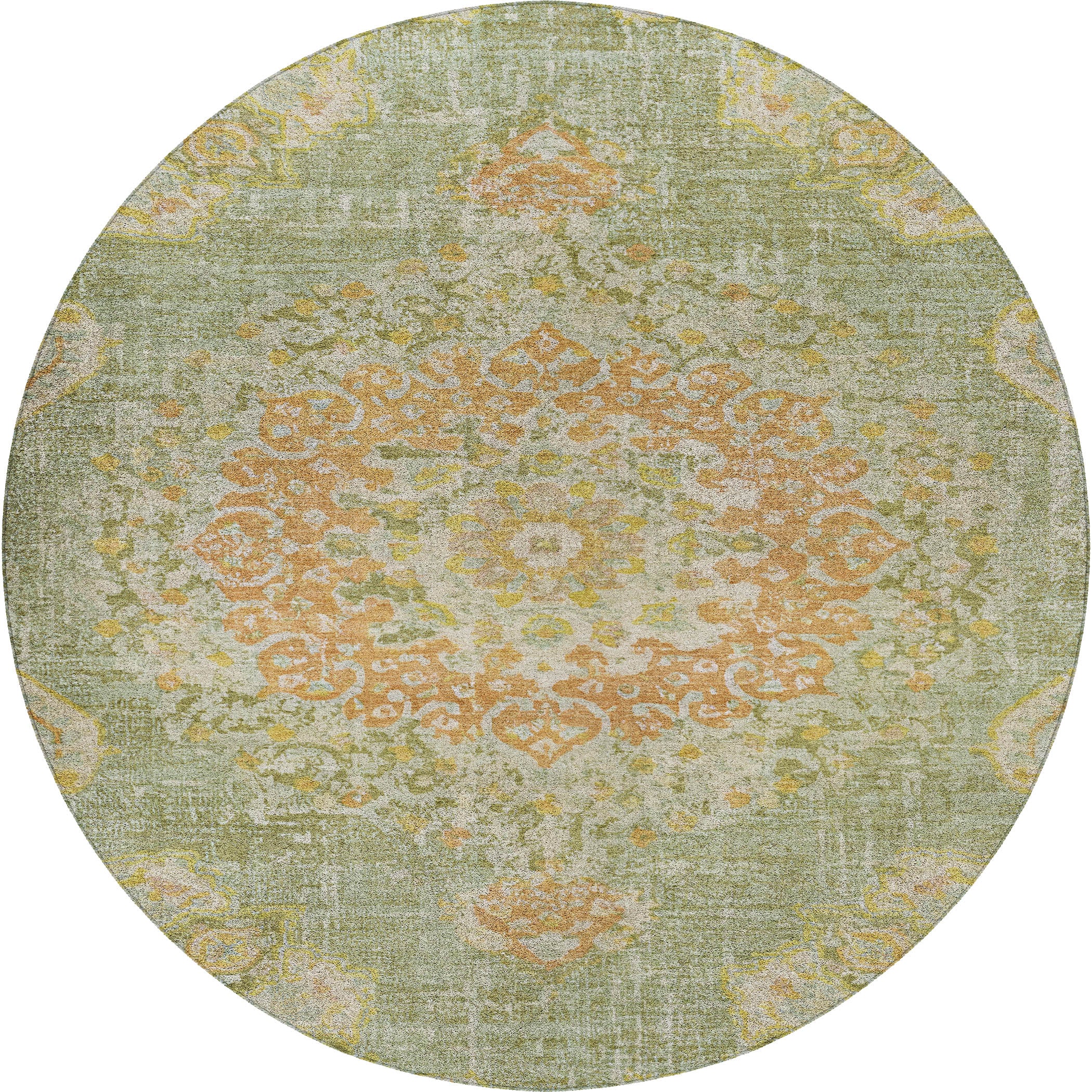 Luxury Washable Indoor/Outdoor Traditional TB11 Aloe Green Rug 8' x 8' #shape_Round