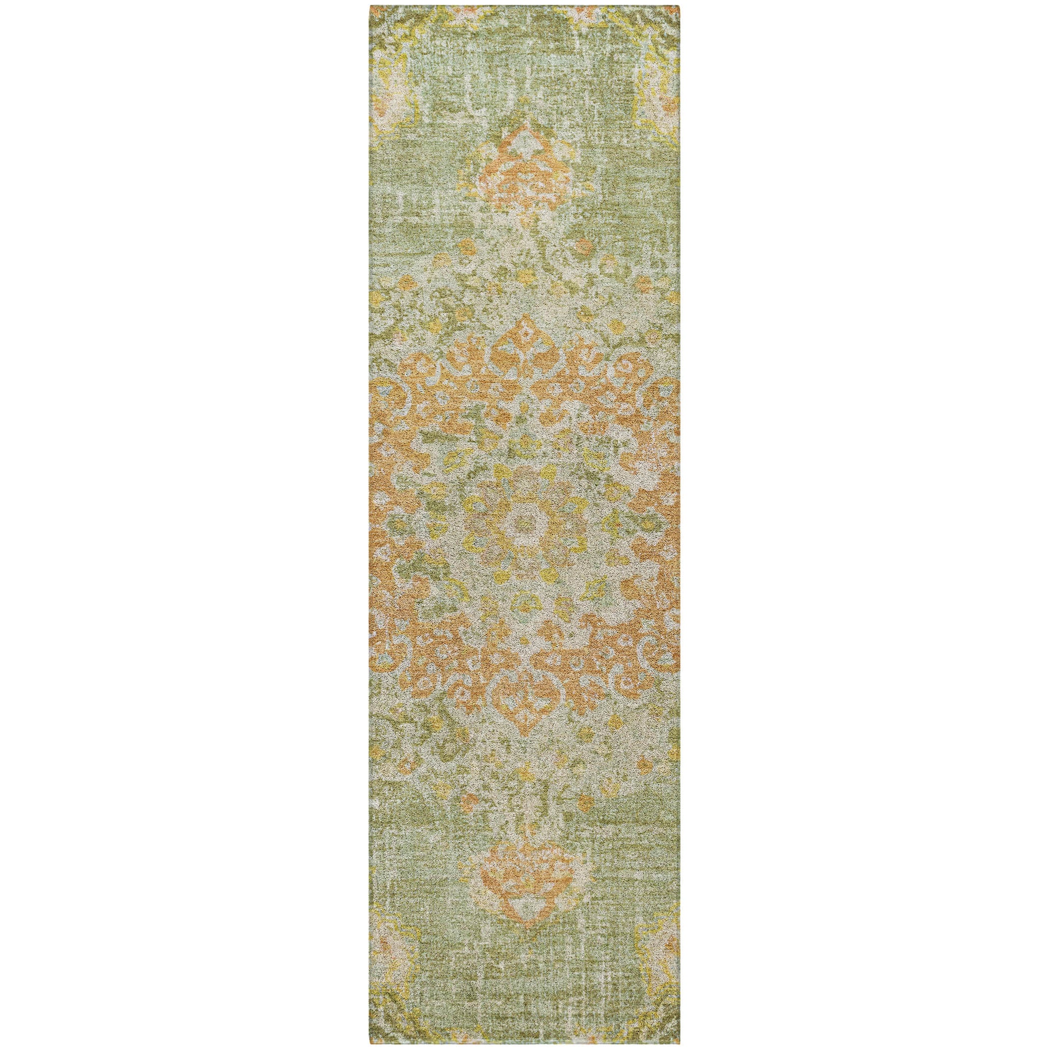 Luxury Washable Indoor/Outdoor Traditional TB11 Aloe Green Rug 2'3" x 7'6" #shape_Runner