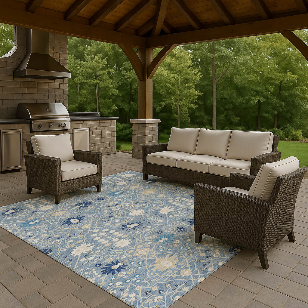 Luxury Washable Indoor/Outdoor Traditional TB12 Denim Blue Rug 2'6" x 3'10" #shape_Rectangle