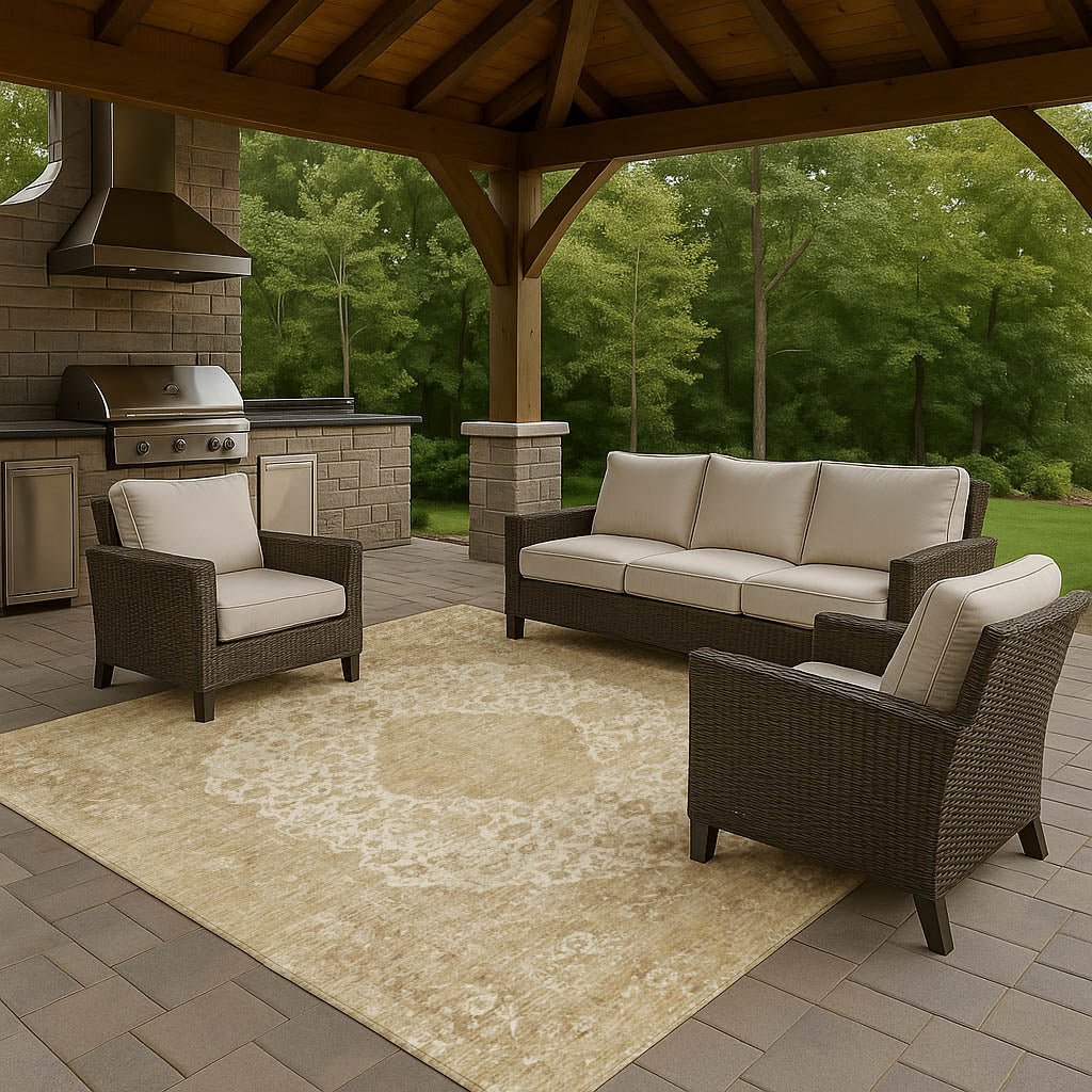 Luxury Washable Indoor/Outdoor Traditional TB13 Beige Brown Rug 2'6" x 3'10" #shape_Rectangle