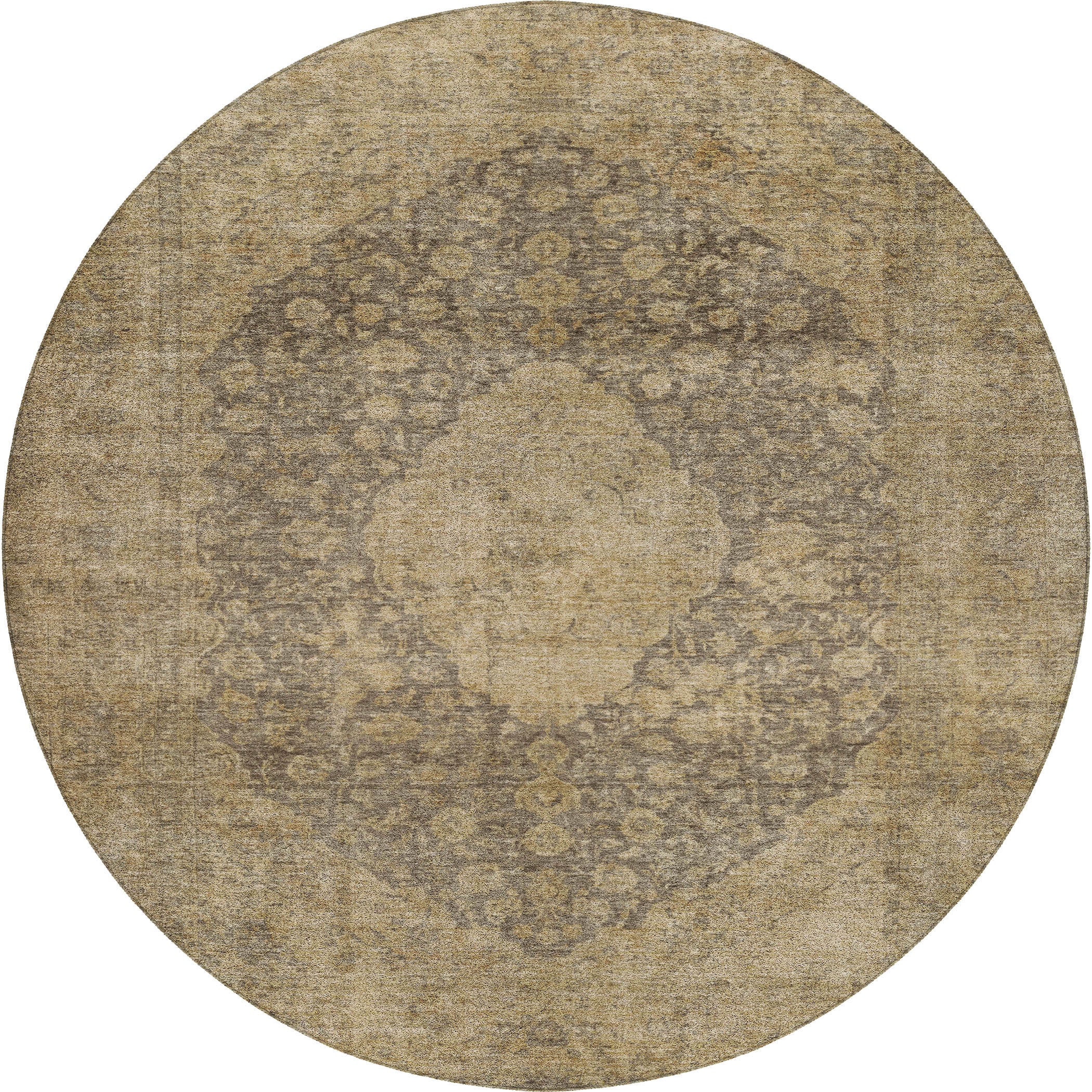 Luxury Washable Indoor/Outdoor Traditional TB13 Mocha Brown Rug 8' x 8' #shape_Round