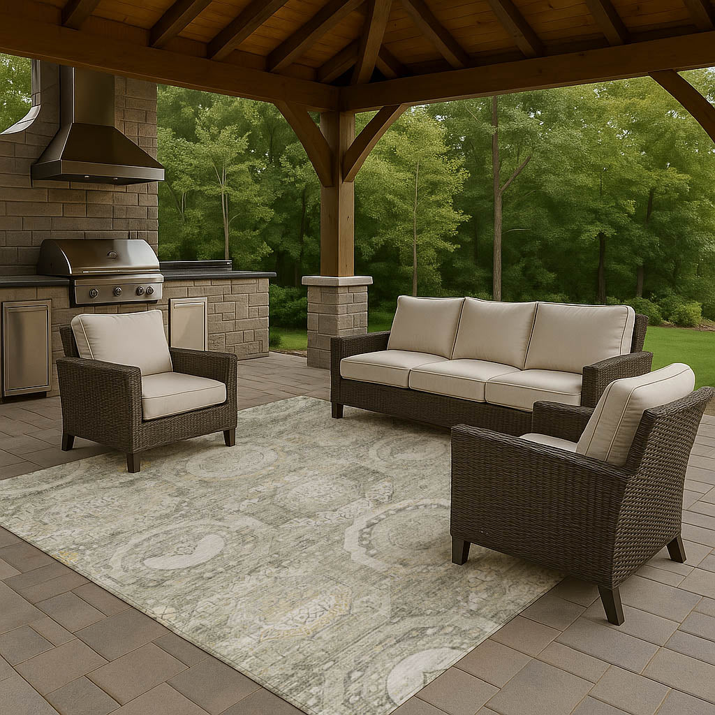 Luxury Washable Indoor/Outdoor Traditional TB14 Pewter Gray Rug 2'6" x 3'10" #shape_Rectangle