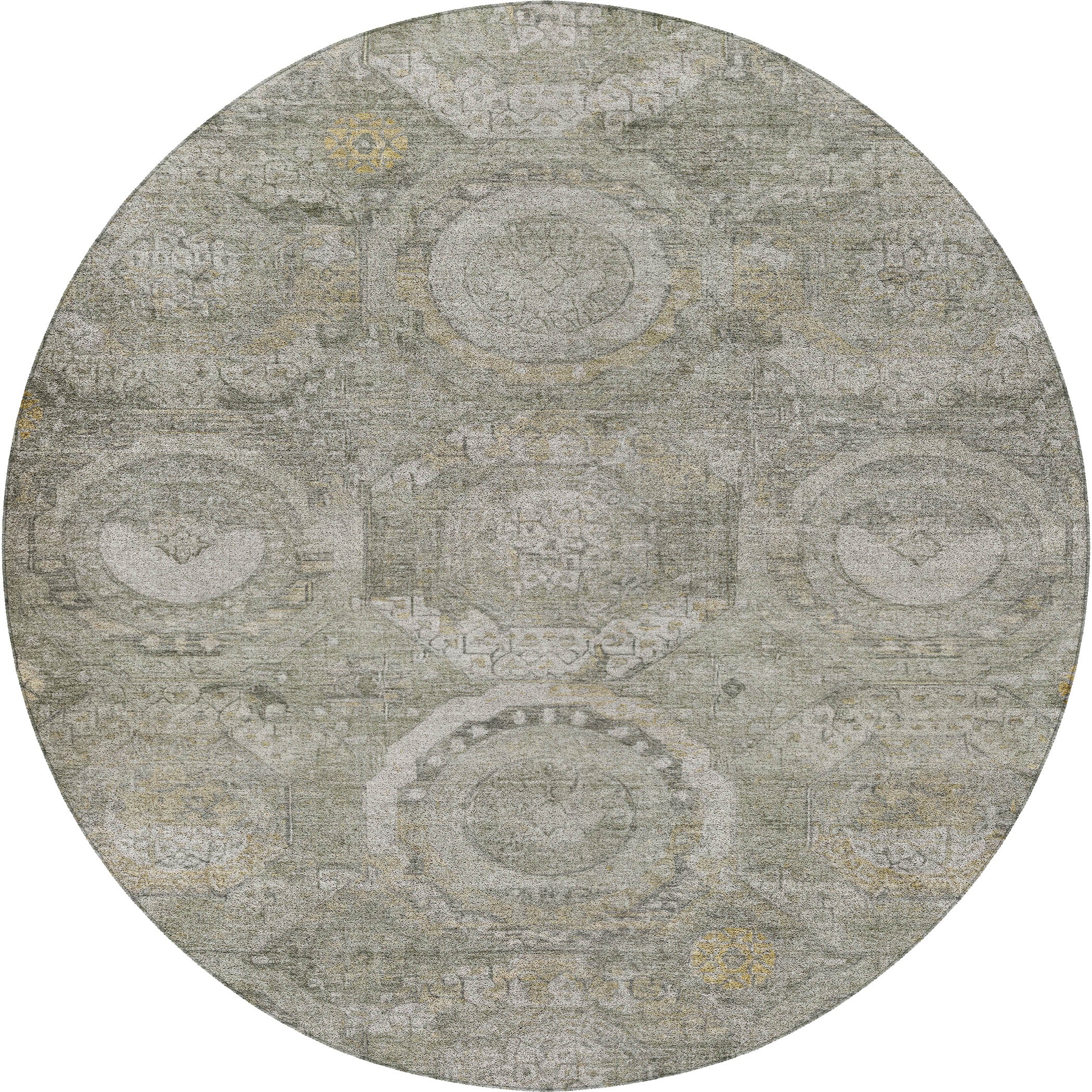 Luxury Washable Indoor/Outdoor Traditional TB14 Pewter Gray Rug 8' x 8' #shape_Round