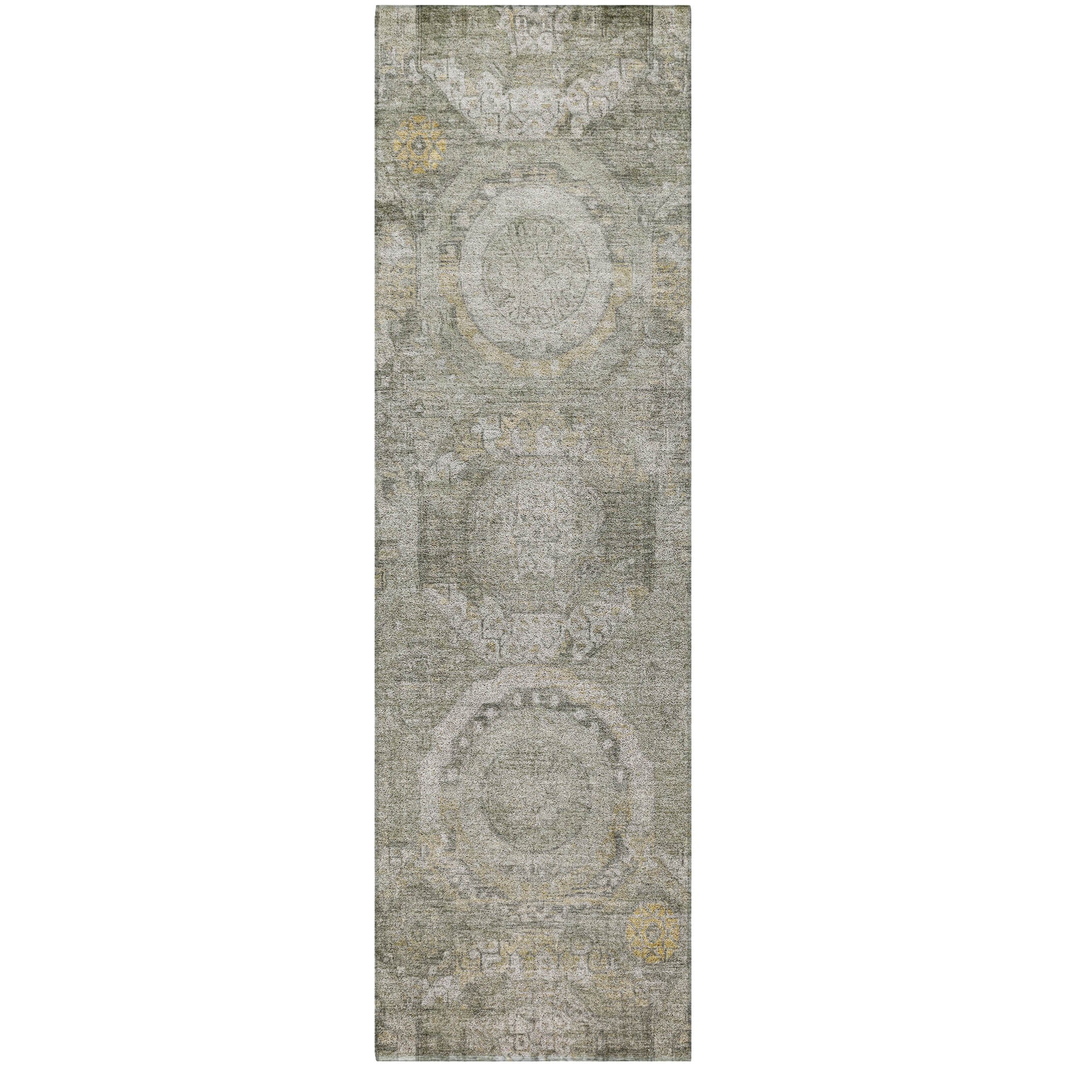 Luxury Washable Indoor/Outdoor Traditional TB14 Pewter Gray Rug 2'3" x 7'6" #shape_Runner