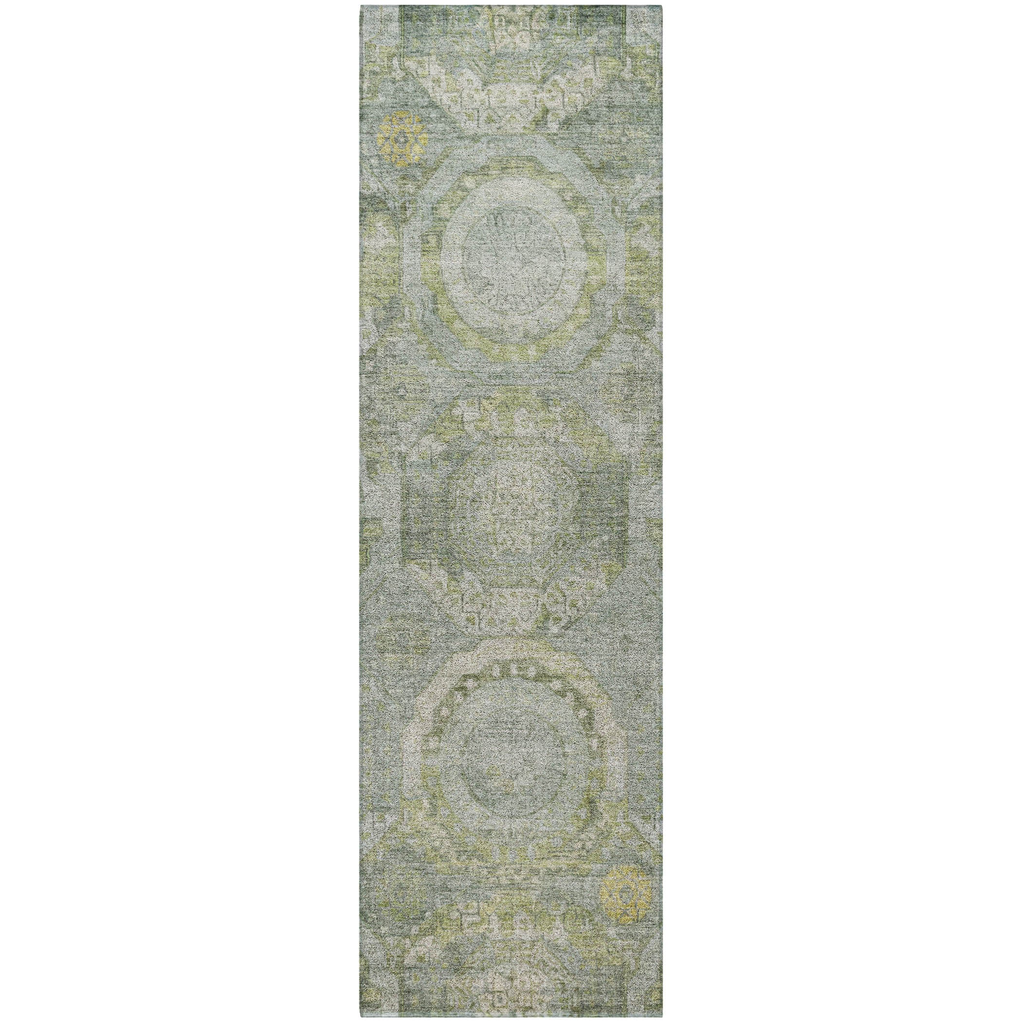 Luxury Washable Indoor/Outdoor Traditional TB14 Sage Green Rug 2'3" x 7'6" #shape_Runner