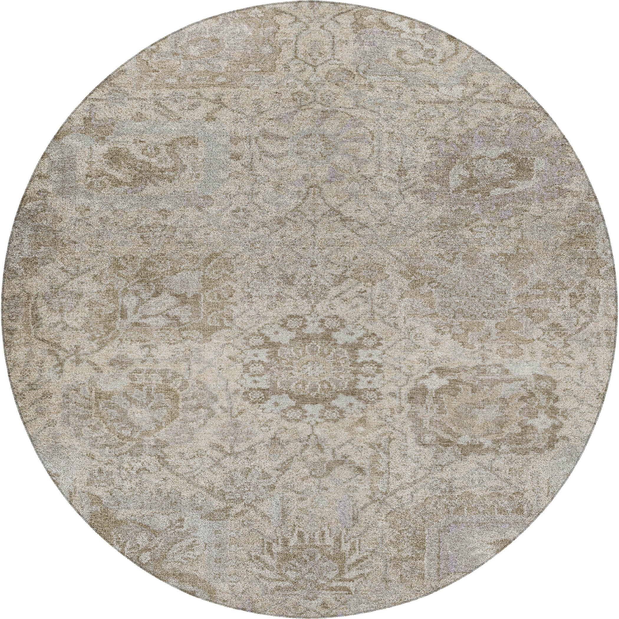 Luxury Washable Indoor/Outdoor Traditional TB15 Ivory Rug 8' x 8' #shape_Round