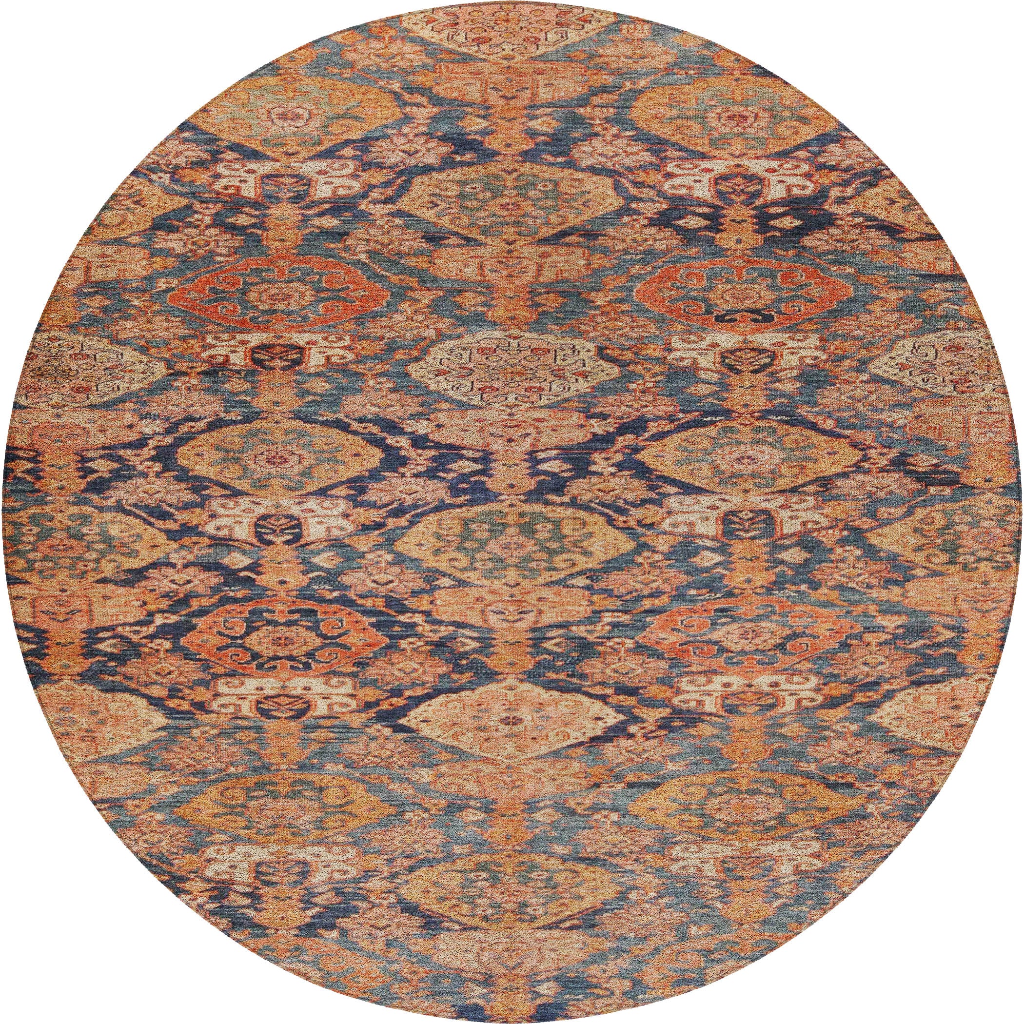 Luxury Washable Indoor/Outdoor Traditional TB3 Terracotta Orange Rug 8' x 8' #shape_Round