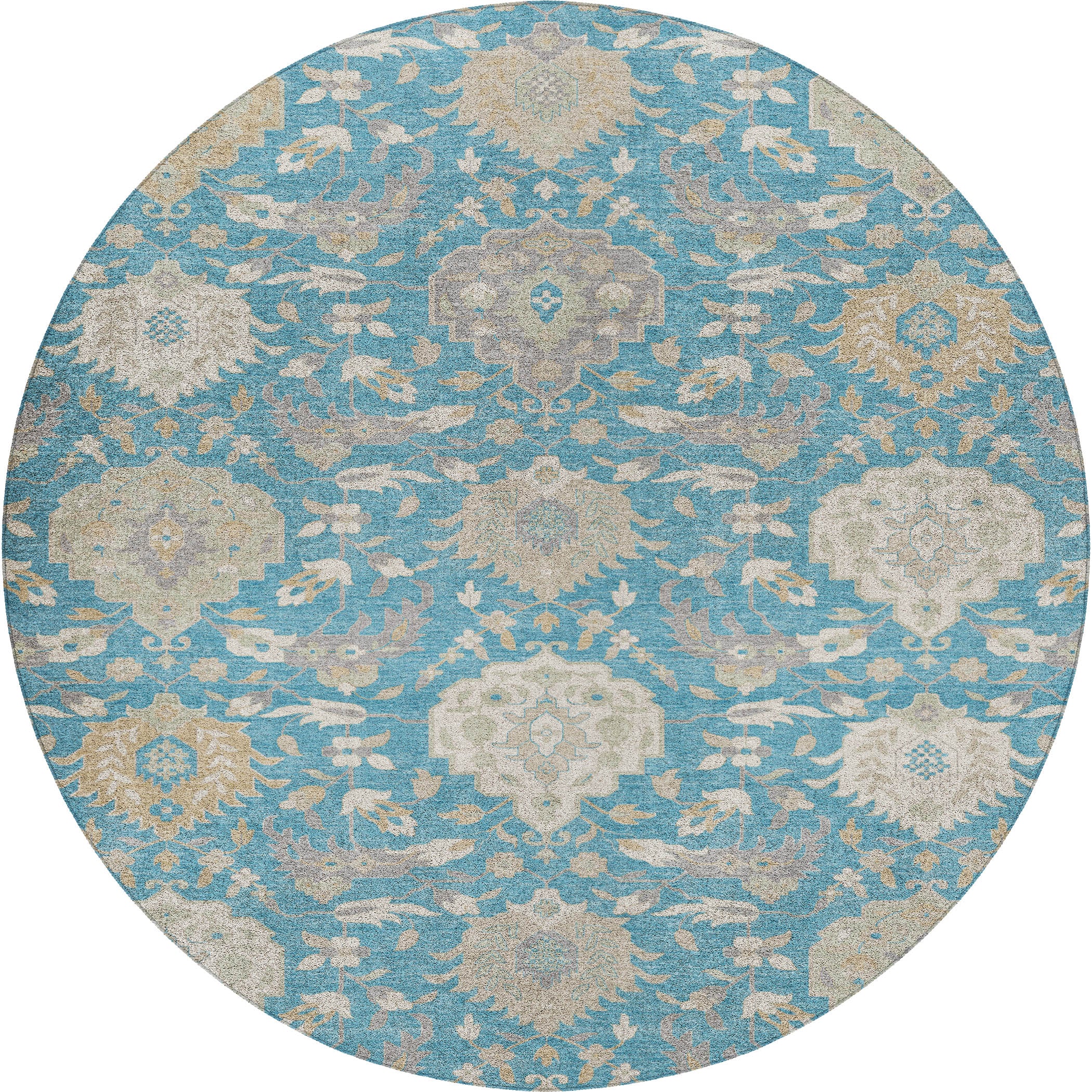 Luxury Washable Indoor/Outdoor Traditional TB4 Blue Rug 8' x 8' #shape_Round
