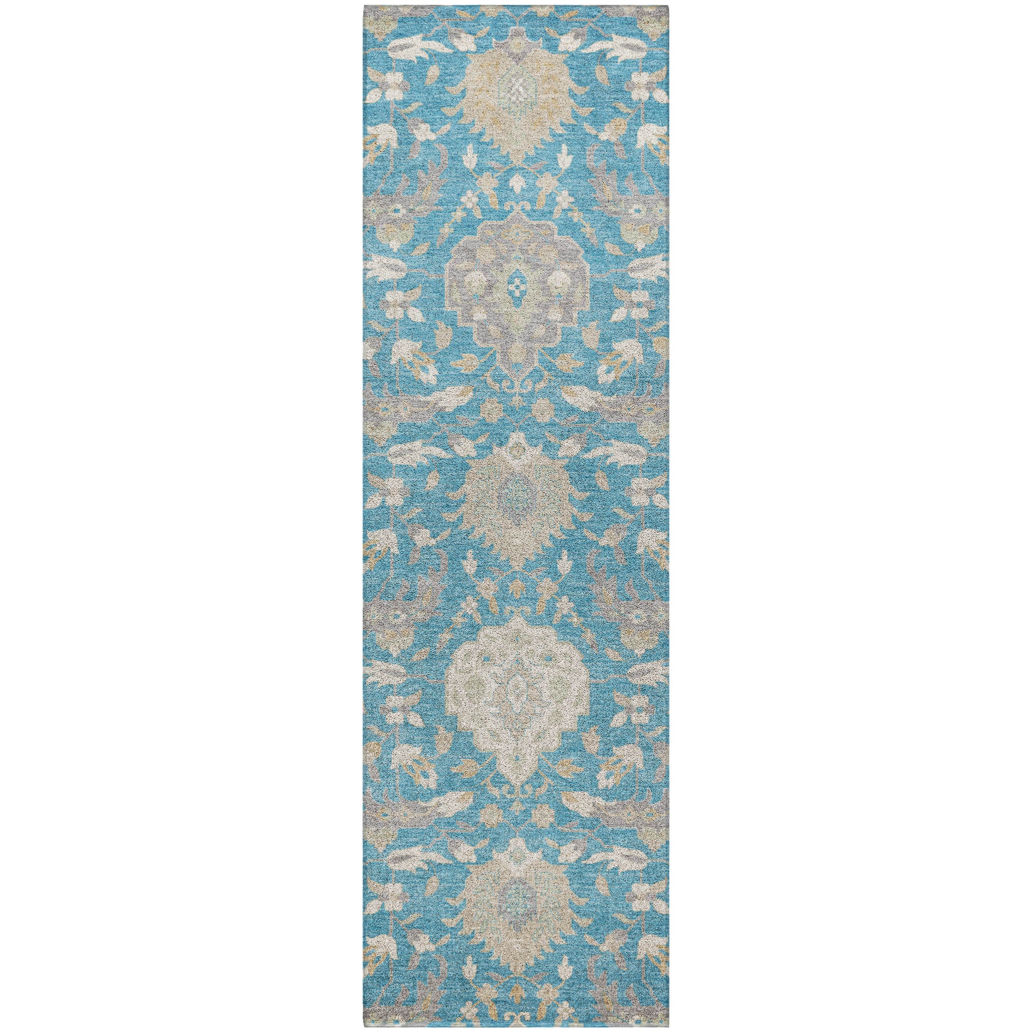 Luxury Washable Indoor/Outdoor Traditional TB4 Blue Rug 2'3" x 7'6" #shape_Runner