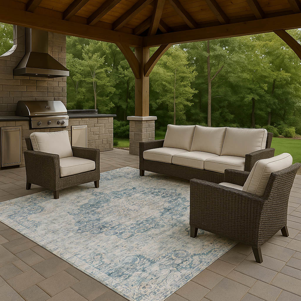 Luxury Washable Indoor/Outdoor Traditional TB5 Blue Rug 2'6" x 3'10" #shape_Rectangle