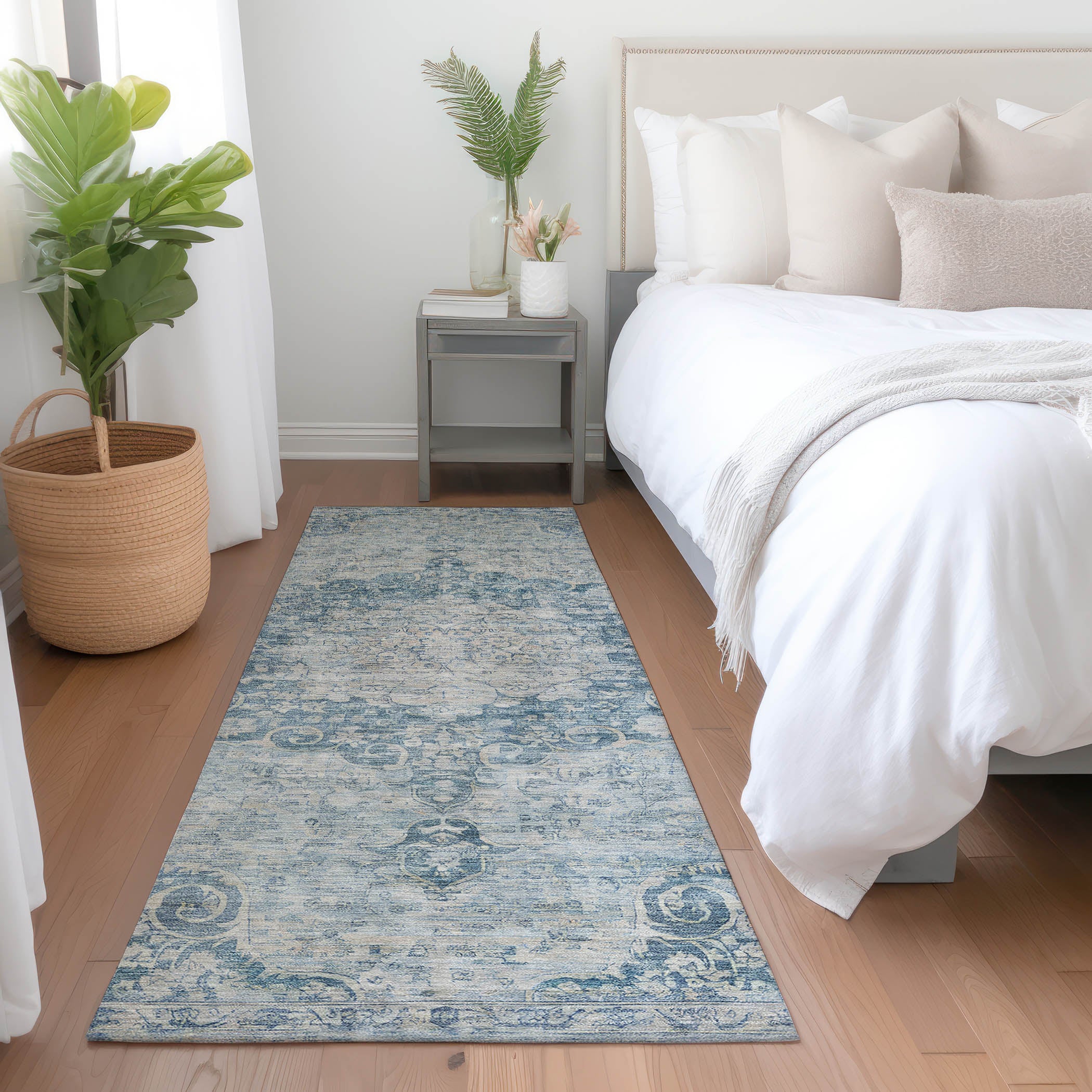 Luxury Washable Indoor/Outdoor Traditional TB5 Blue Rug 2'3" x 7'6" #shape_Runner