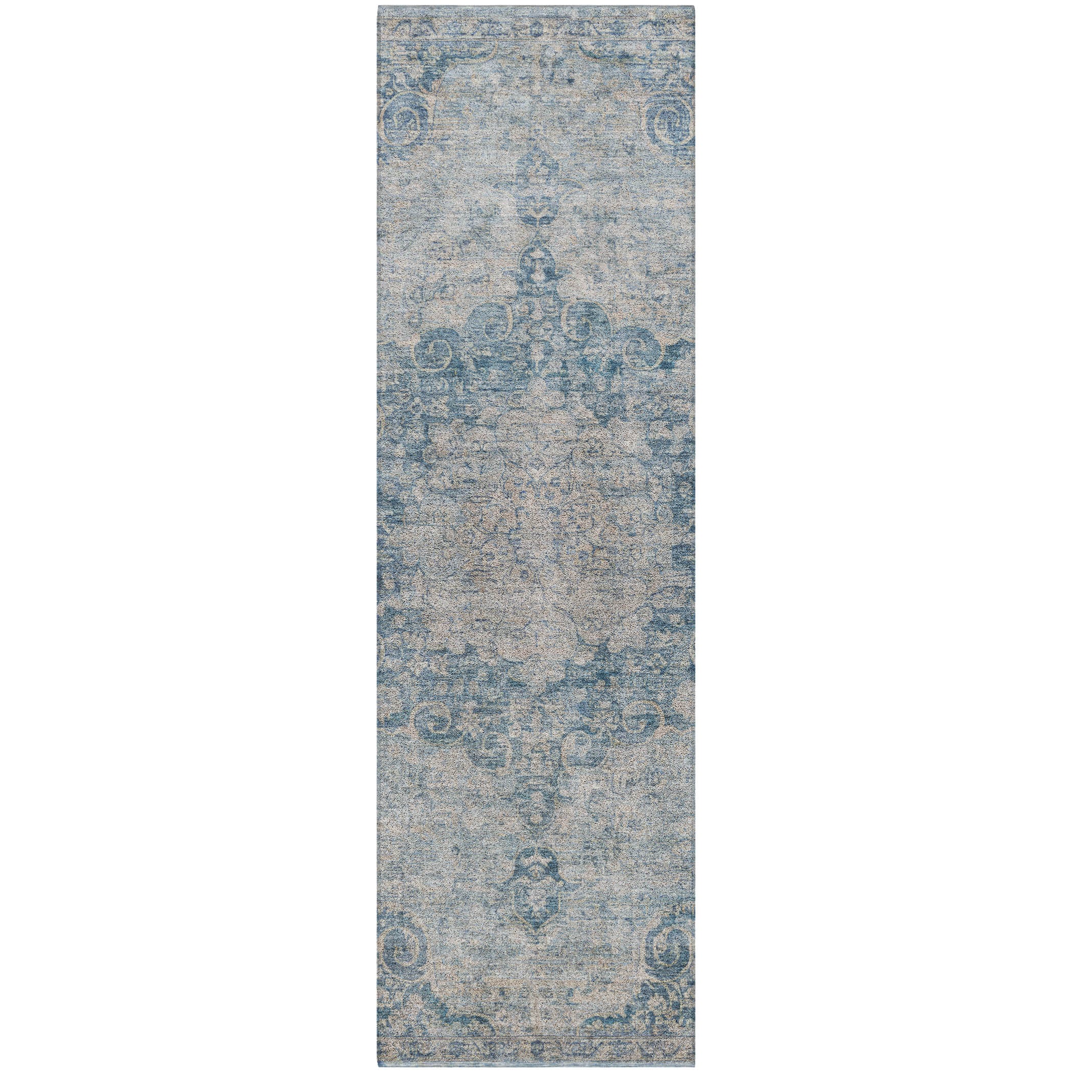 Luxury Washable Indoor/Outdoor Traditional TB5 Blue Rug 2'3" x 7'6" #shape_Runner