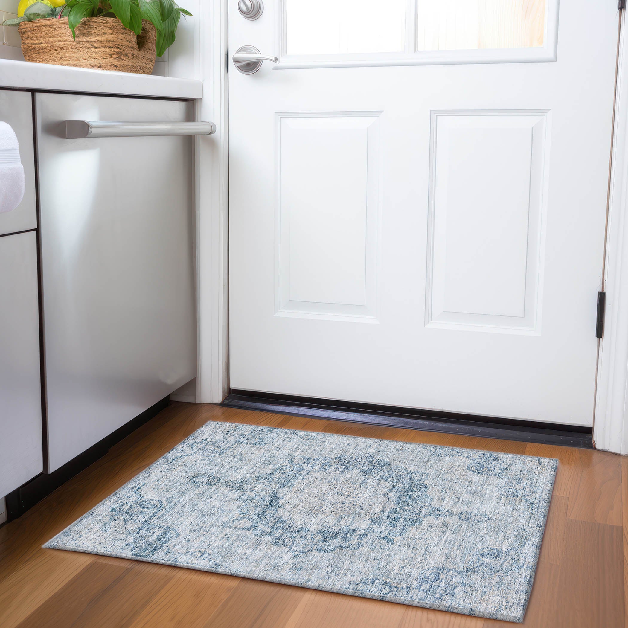 Luxury Washable Indoor/Outdoor Traditional TB5 Blue Rug 1'8" x 2'6" #shape_Rectangle