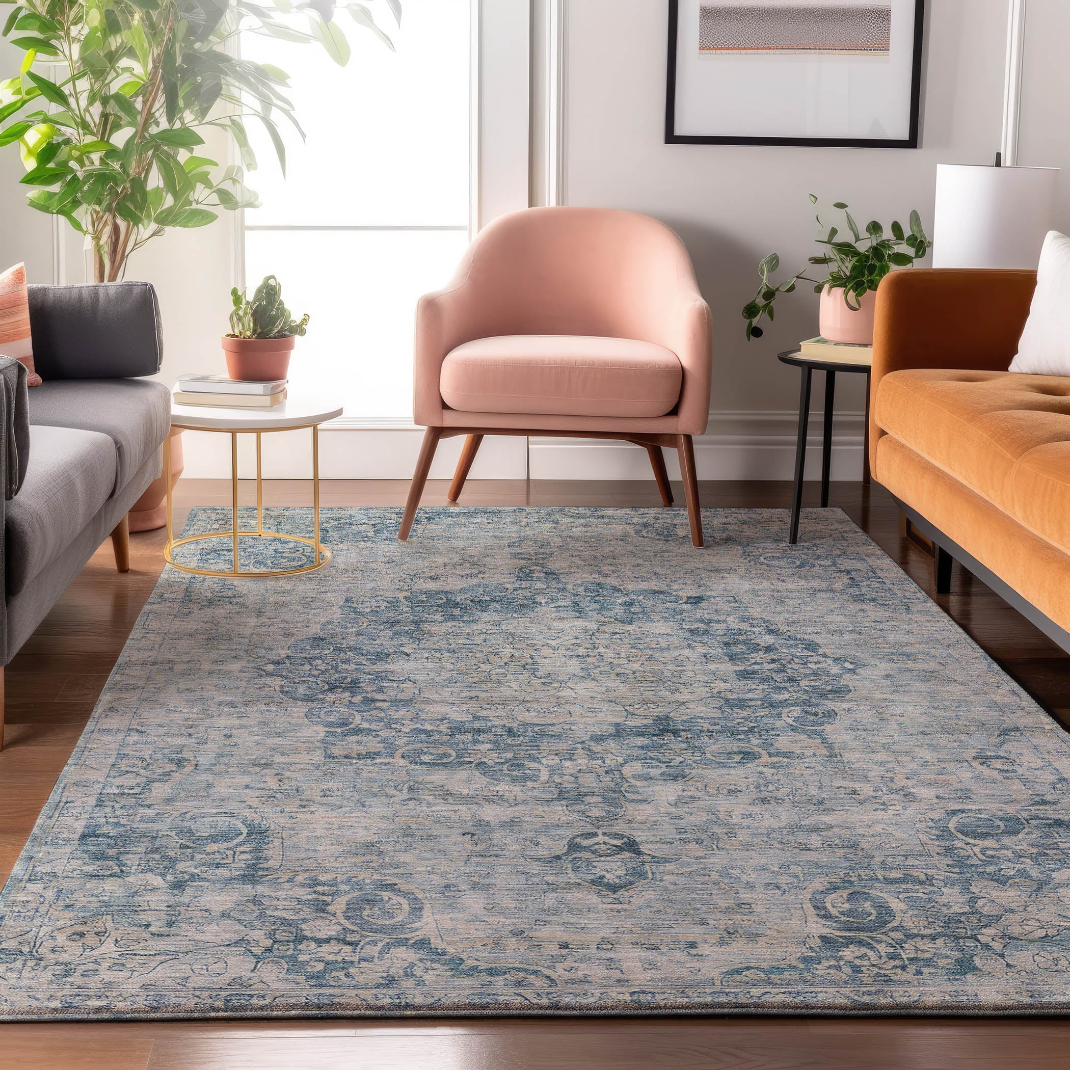 Luxury Washable Indoor/Outdoor Traditional TB5 Blue Rug 2'6" x 3'10" #shape_Rectangle