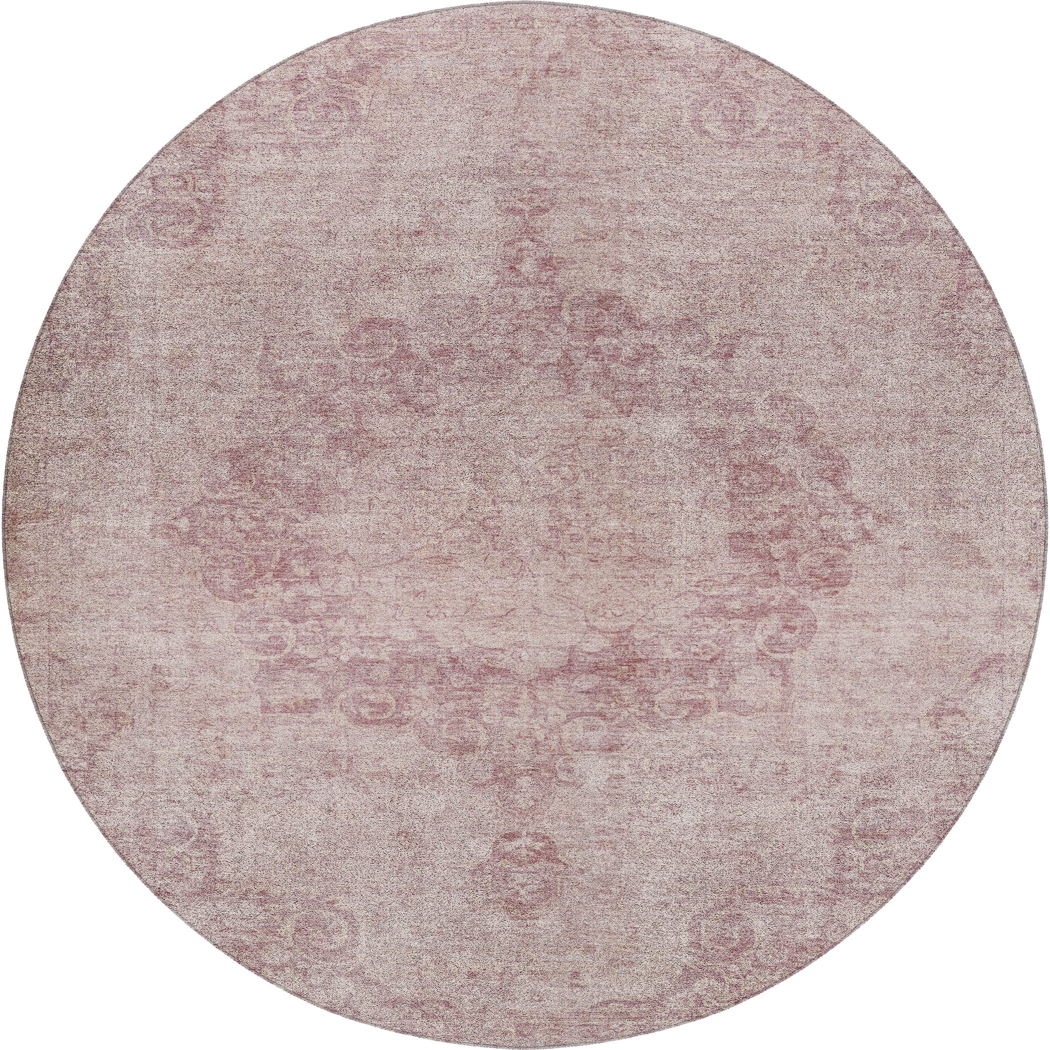 Luxury Washable Indoor/Outdoor Traditional TB5 Pink Rug 8' x 8' #shape_Round