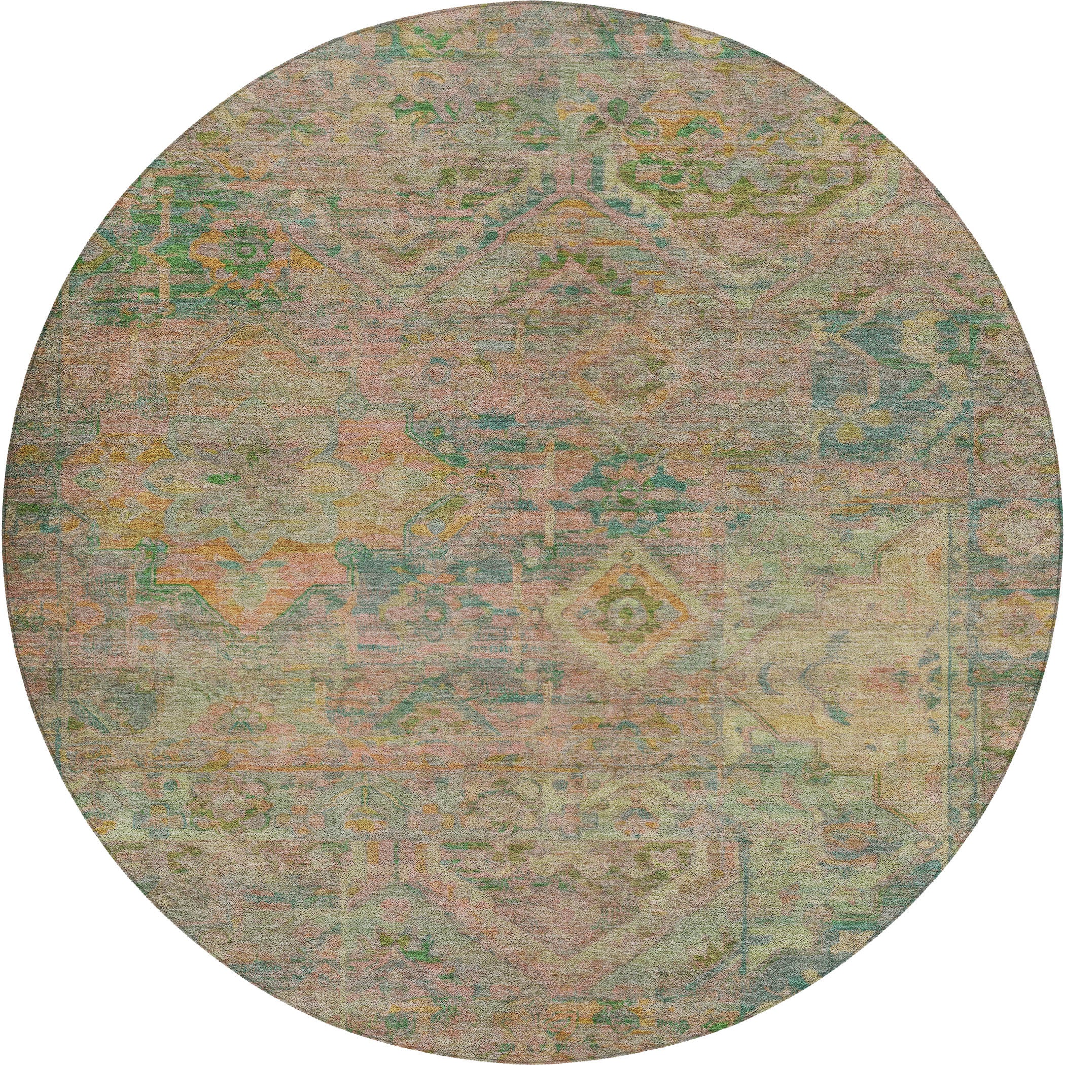 Luxury Washable Indoor/Outdoor Traditional TB6 Blush Pink Rug 8' x 8' #shape_Round