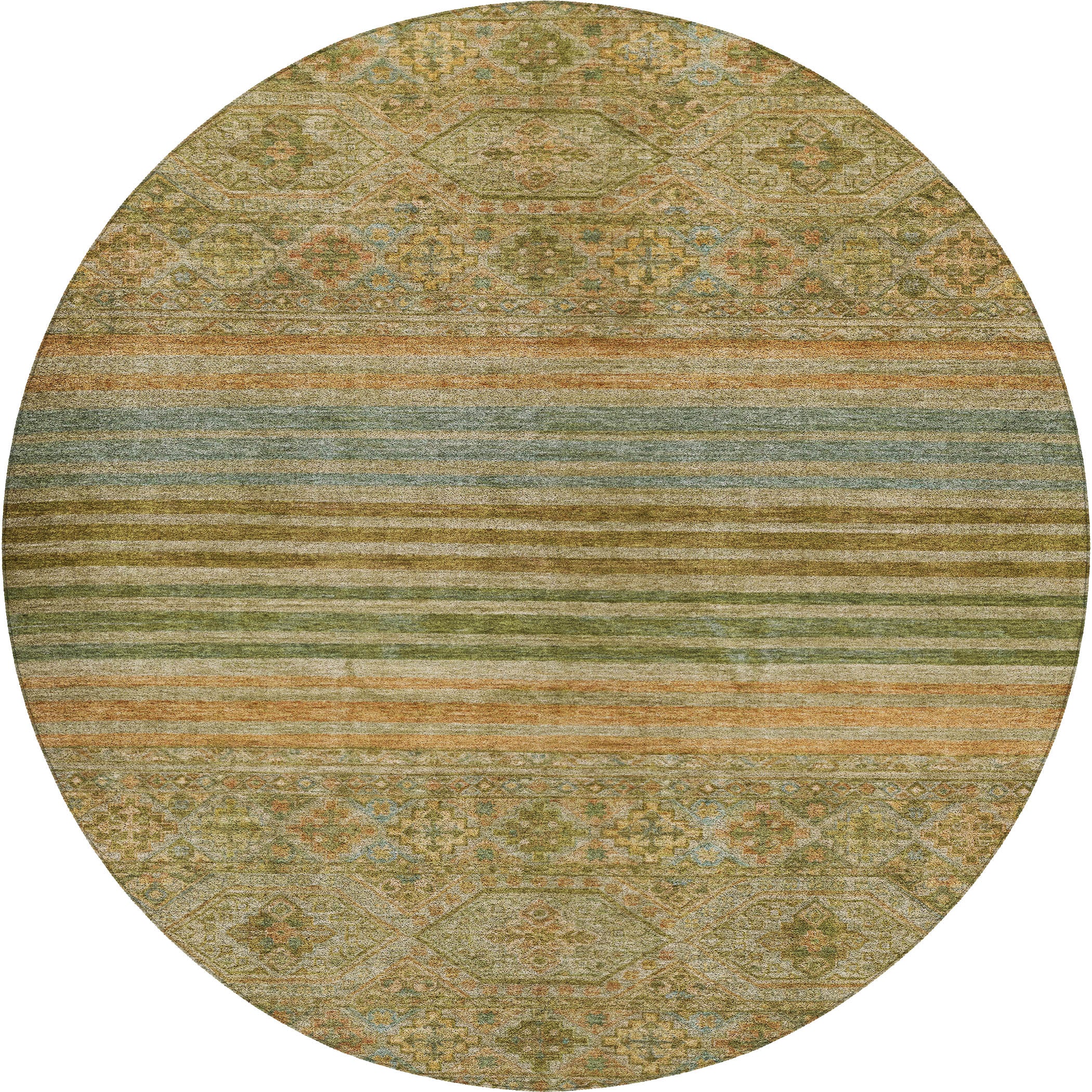 Luxury Washable Indoor/Outdoor Traditional TB7 Aloe Green Rug 8' x 8' #shape_Round