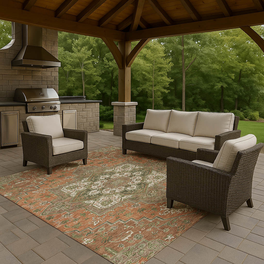 Luxury Washable Indoor/Outdoor Traditional TB9 Rust Orange Rug 2'6" x 3'10" #shape_Rectangle