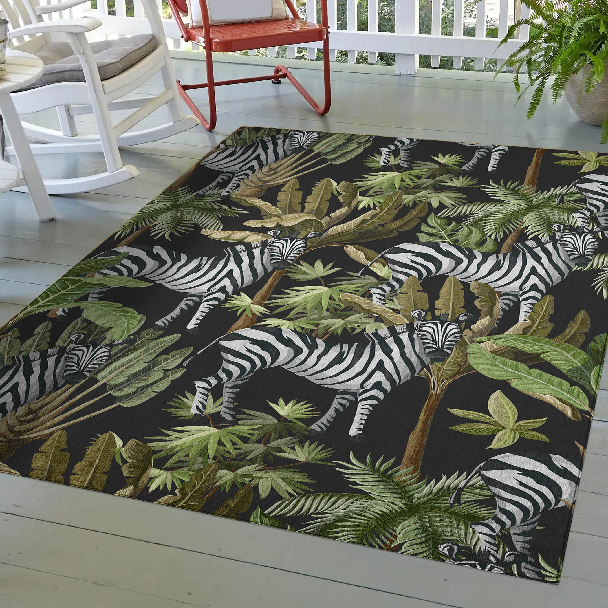 Luxury Machine Washable Indoor/Outdoor Tropical TC13 Black Rug 2'6" x 3'10" #shape_Rectangle