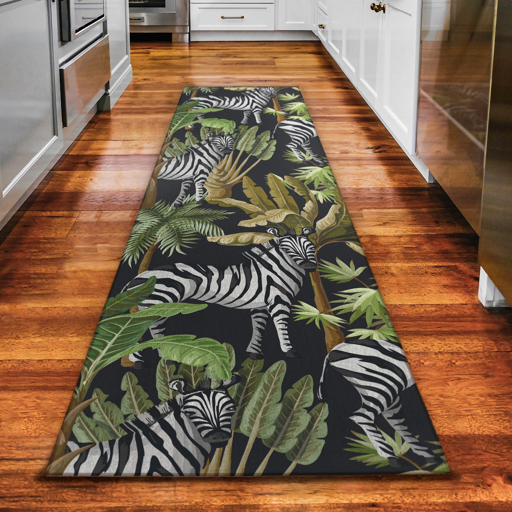 Luxury Machine Washable Indoor/Outdoor Tropical TC13 Black Rug 2'3" x 7'6" #shape_Runner